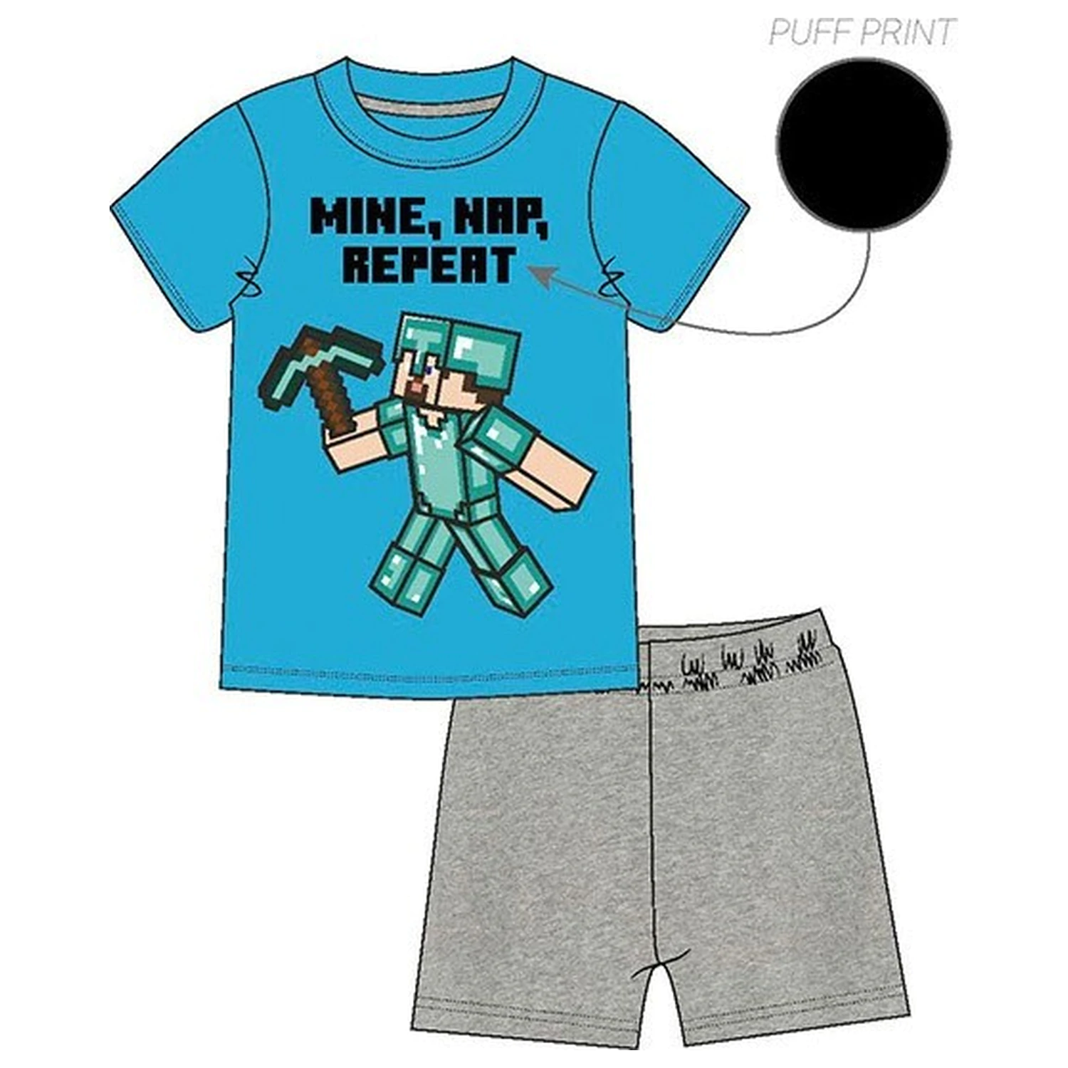 Minecraft Mine Day Repeat Pijama scurta pentru copii poza produsului