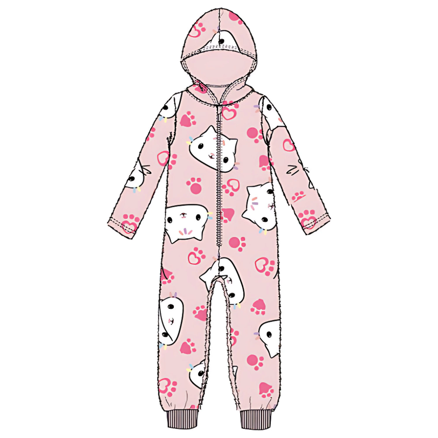 Gabi's Dollhouse Cat Pink Kids Long Pajamas, Onesie poza produsului