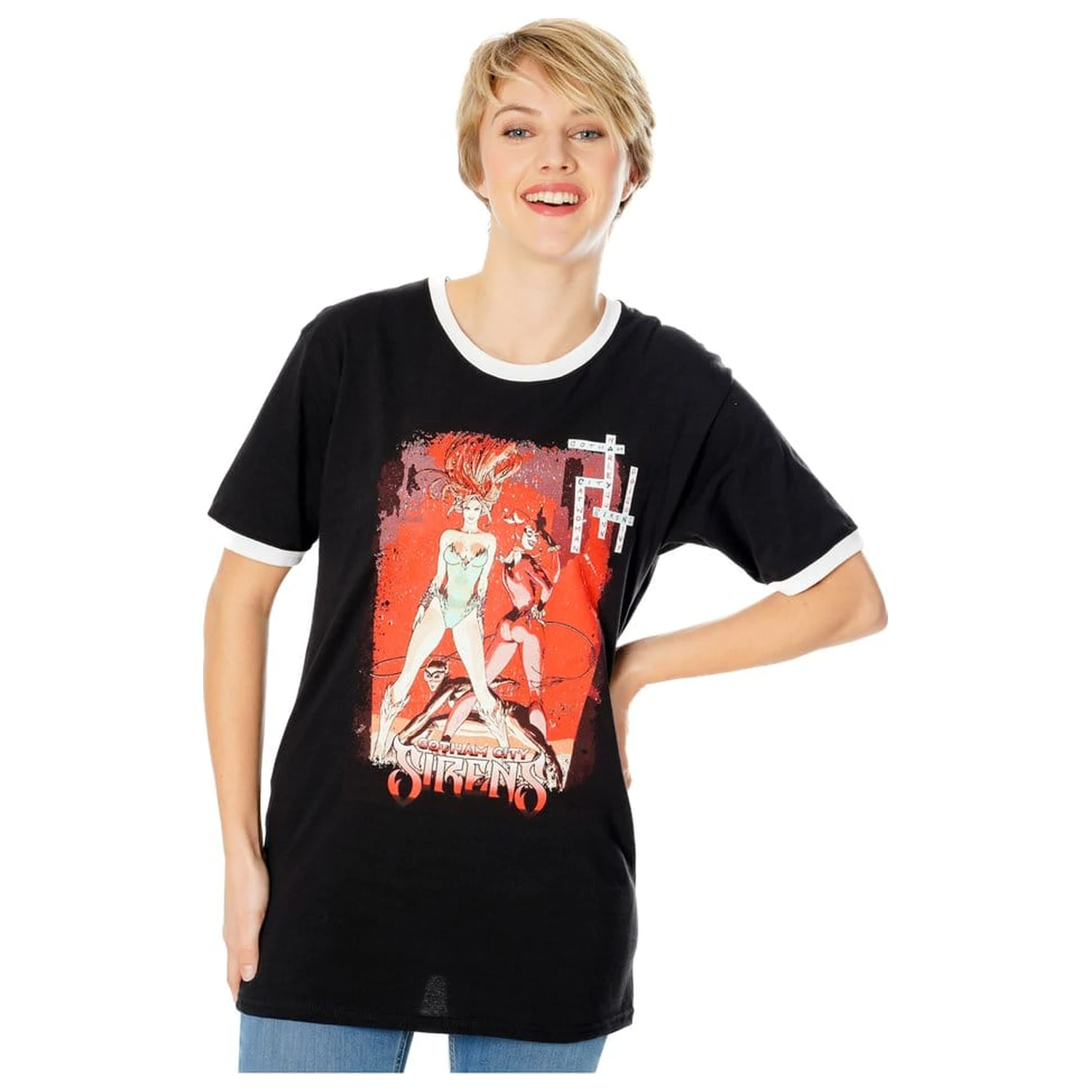 Gotham City Sirens tricou Crossword Black Ringer  poza produsului