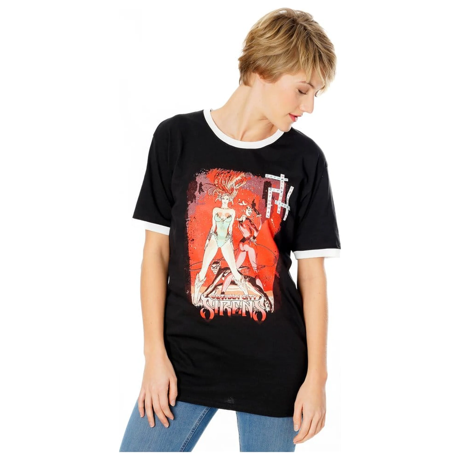 Gotham City Sirens tricou Crossword Black Ringer  poza produsului