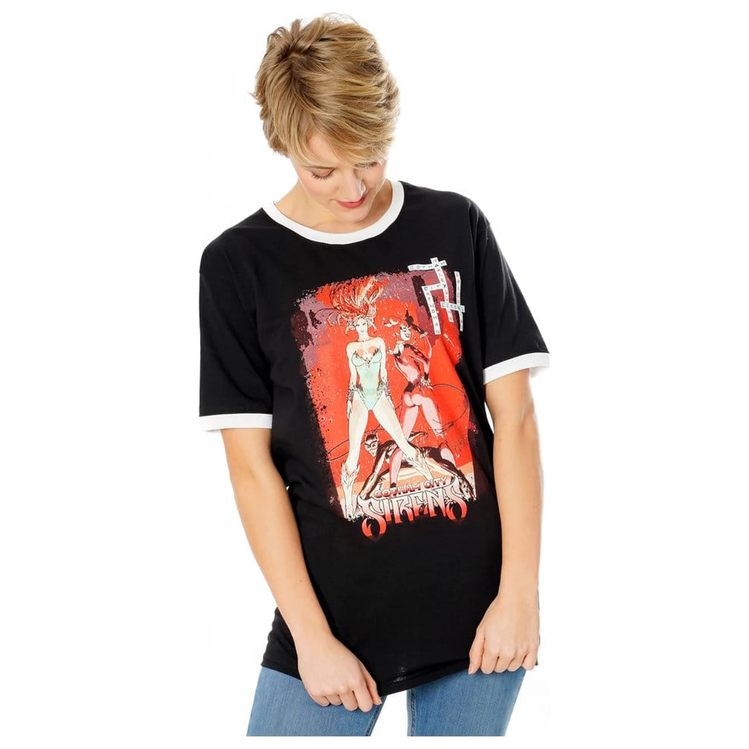 Gotham City Sirens tricou Crossword Black Ringer  poza produsului