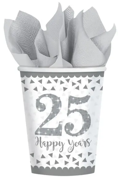 25th Anniversary, Wedding Anniversary Paper Cups 8 bucăți 266 ml poza produsului
