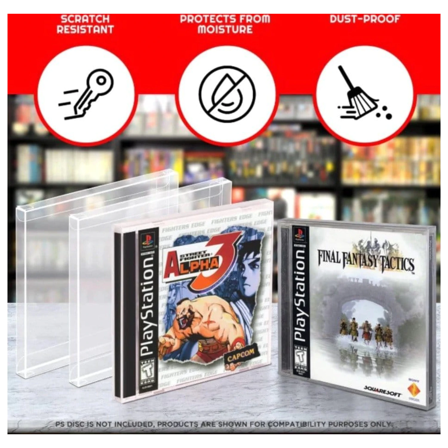 PET Protectors pachet de 25 bucăți pentru jocuri PS1/Single CD/Dreamcast (Jewel Case) poza produsului