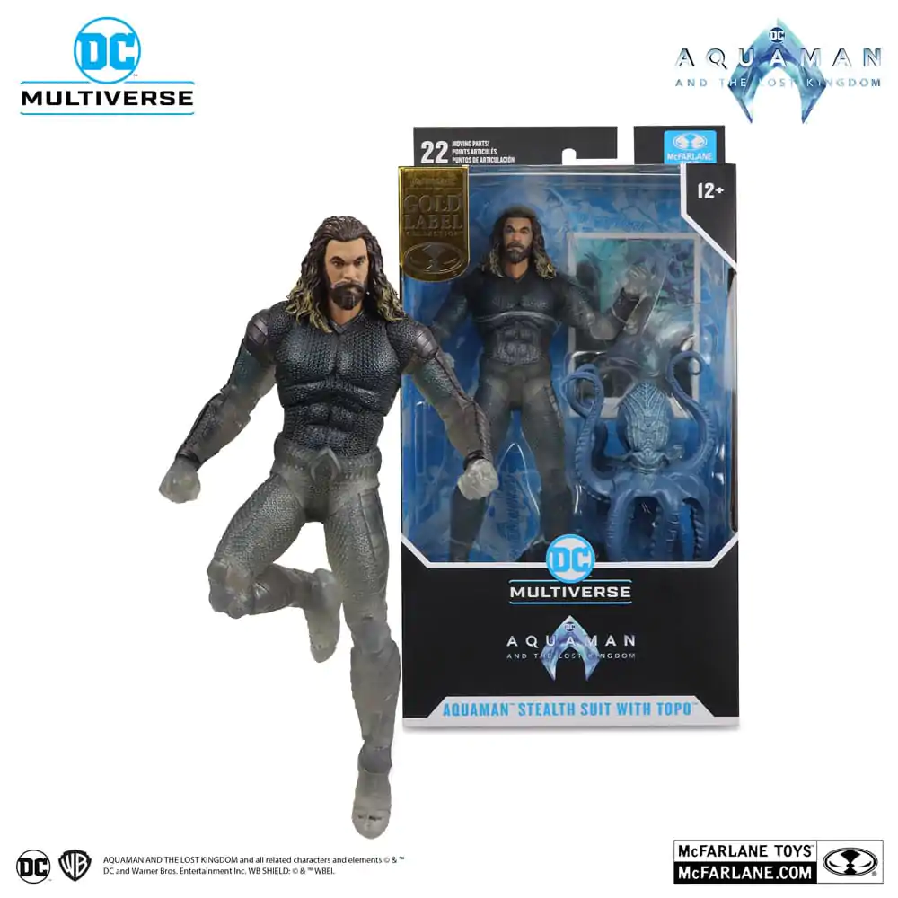 Figurină de acțiune Aquaman and the Lost Kingdom DC Multiverse Aquaman (Stealth Suit with Topo) (Gold Label) 18 cm poza produsului