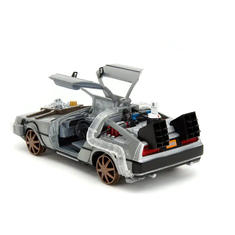 Back to the Future III Hollywood Rides Diecast Model 1/24 DeLorean Mașină a Timpului Roți de Cale Ferată poza produsului