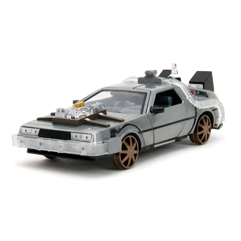 Back to the Future III Hollywood Rides Diecast Model 1/24 DeLorean Mașină a Timpului Roți de Cale Ferată poza produsului