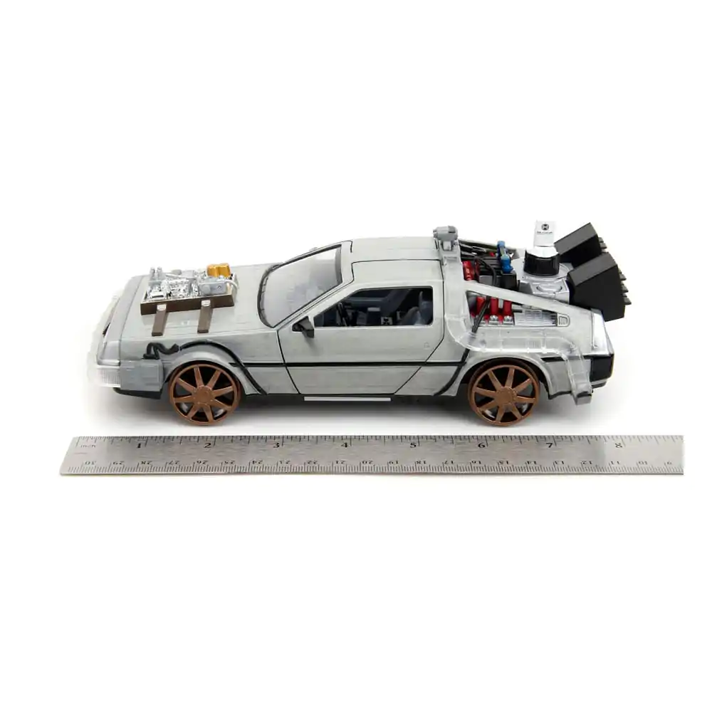 Back to the Future III Hollywood Rides Diecast Model 1/24 DeLorean Mașină a Timpului Roți de Cale Ferată poza produsului