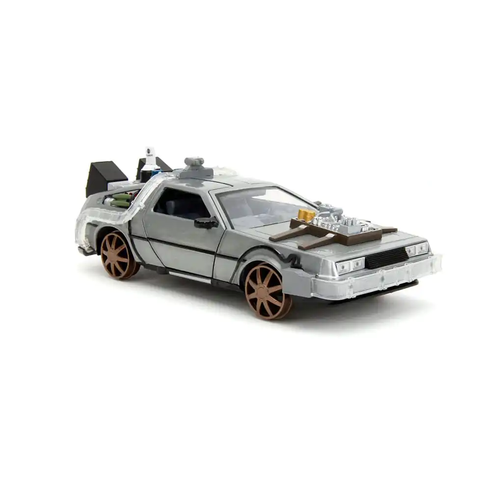 Back to the Future III Hollywood Rides Diecast Model 1/24 DeLorean Mașină a Timpului Roți de Cale Ferată poza produsului