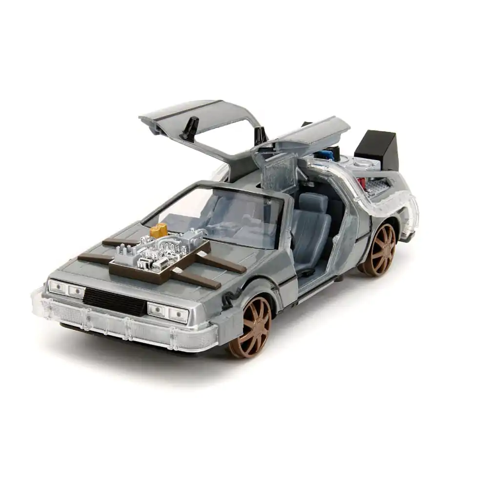 Back to the Future III Hollywood Rides Diecast Model 1/24 DeLorean Mașină a Timpului Roți de Cale Ferată poza produsului