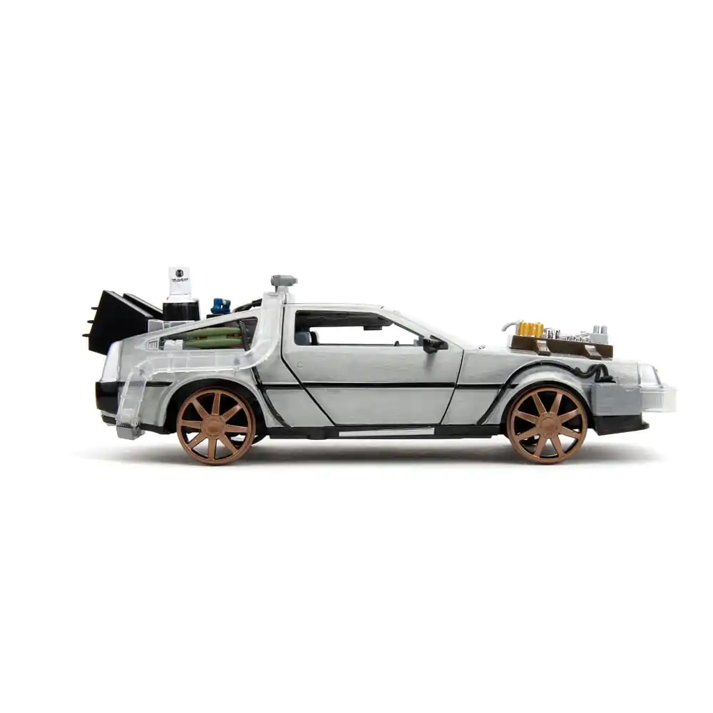 Back to the Future III Hollywood Rides Diecast Model 1/24 DeLorean Mașină a Timpului Roți de Cale Ferată poza produsului