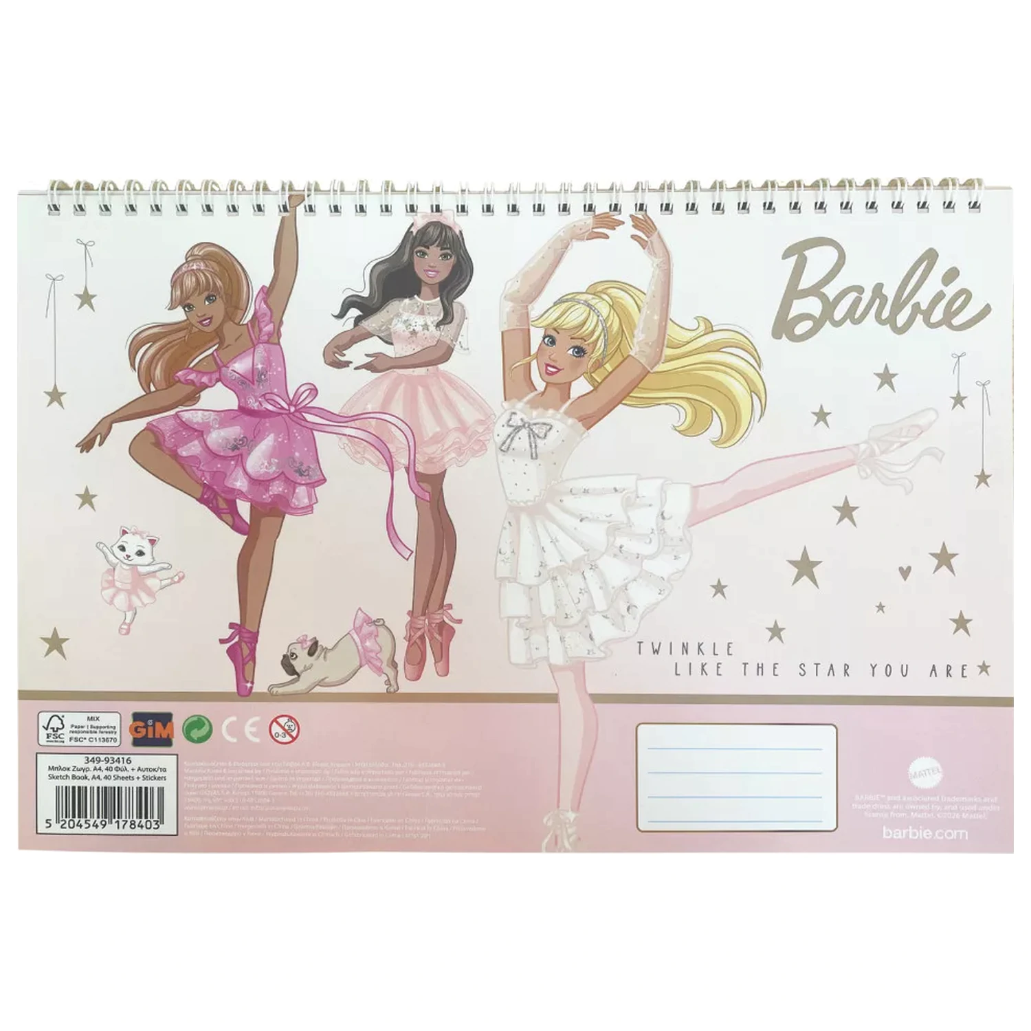 Barbie Ballerina A4 Spiral Sketchbook 40 file cu Stickere poza produsului