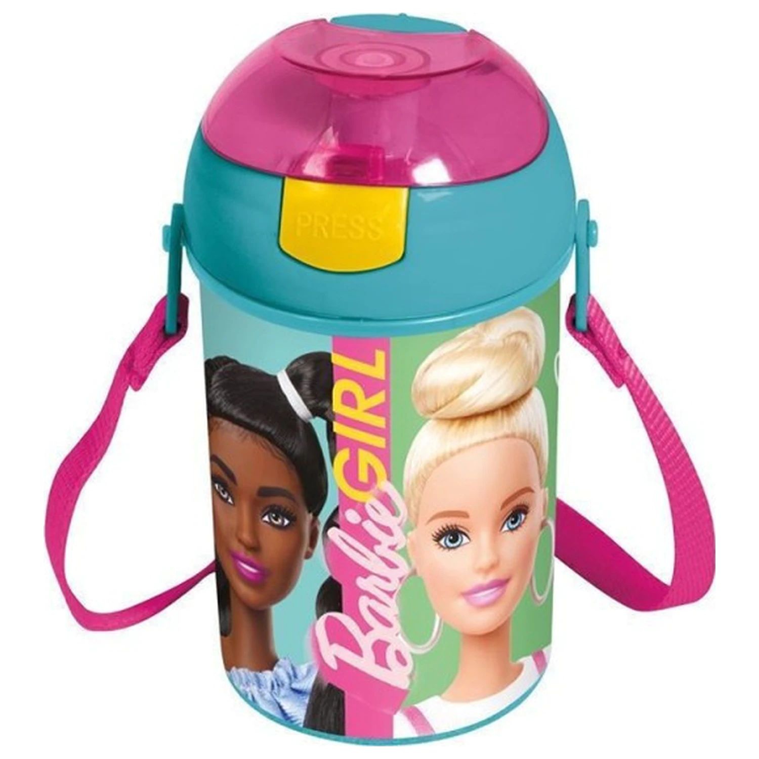 Barbie Happy Thoughts Plastic Straw Bottle with Hook 450 ml poza produsului