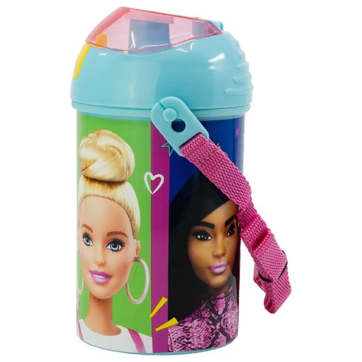 Barbie Happy Thoughts Plastic Straw Bottle with Hook 450 ml poza produsului