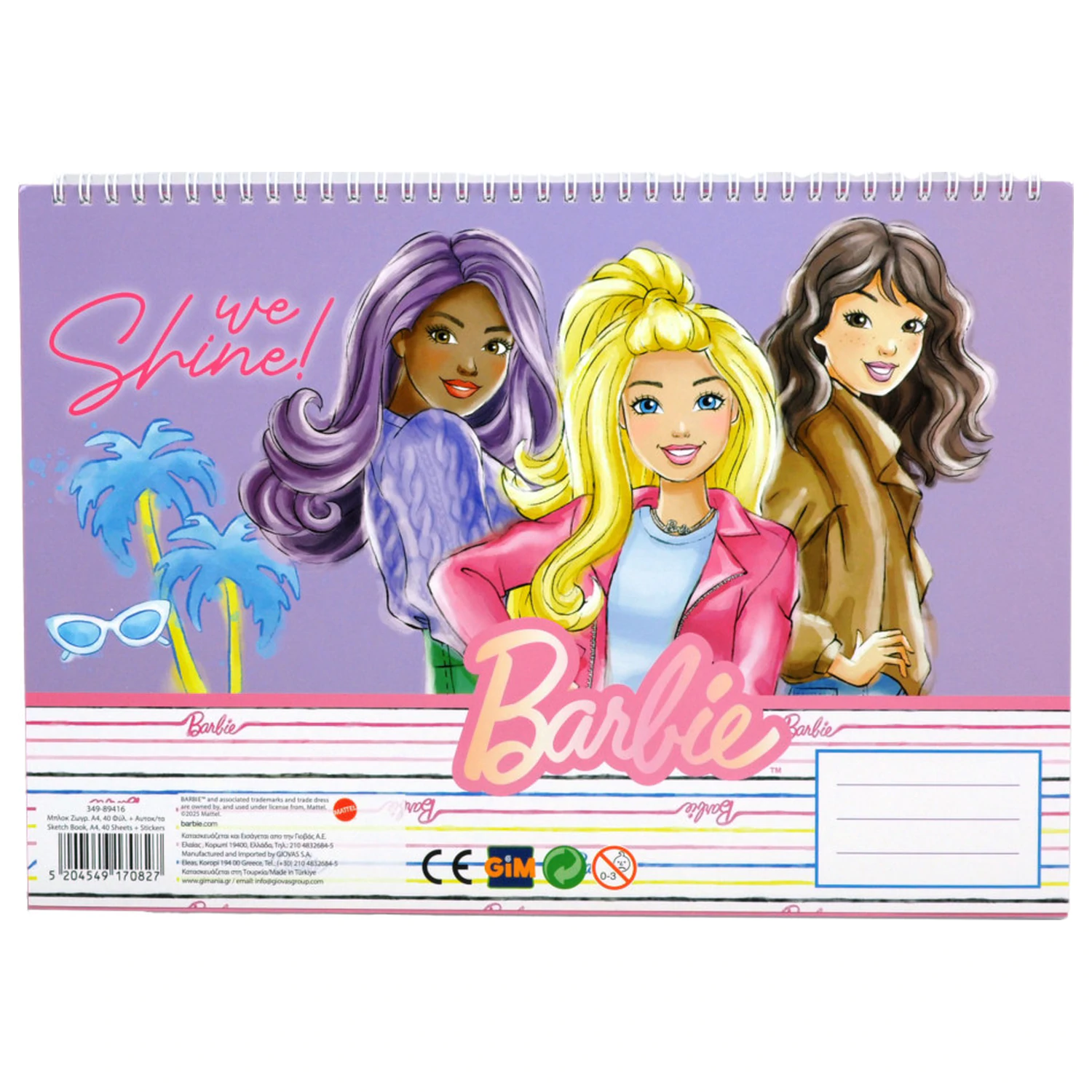 Barbie Paints A/4 Spiral Sketchbook 40 Foi cu Stickere poza produsului