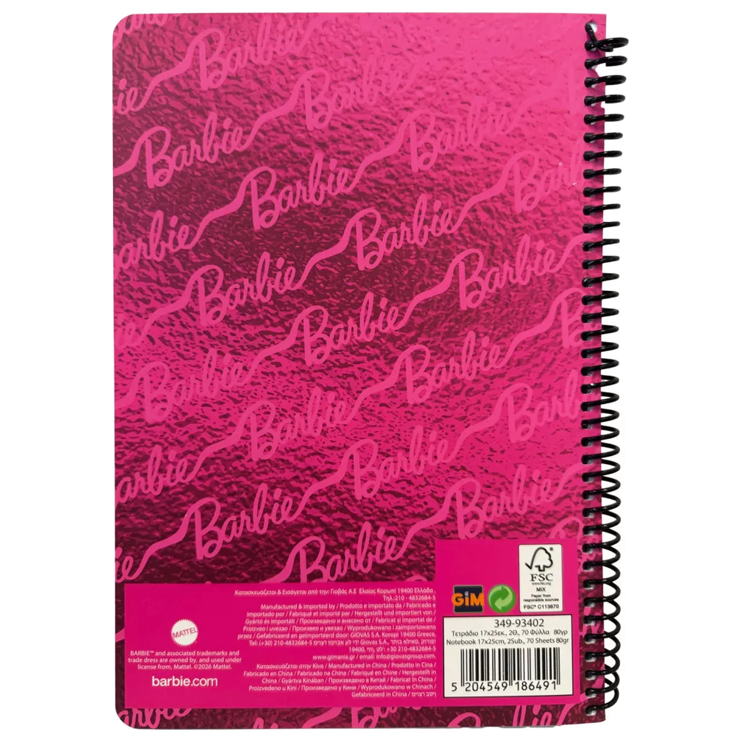 Caiet spiralat Barbie Pink B/5 cu liniuțe, 70 de foi poza produsului