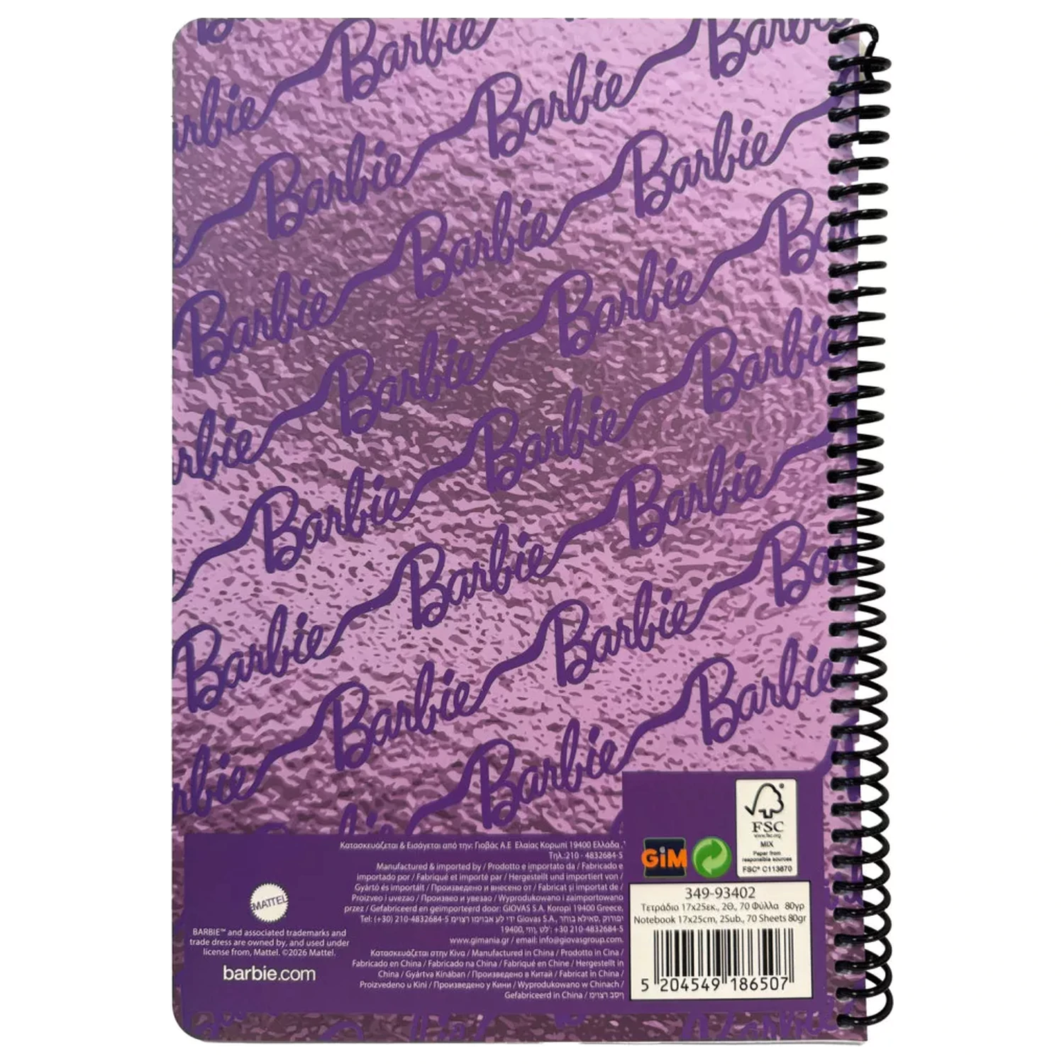 Barbie Purple B/5 caiet spiralat liniat 70 file poza produsului