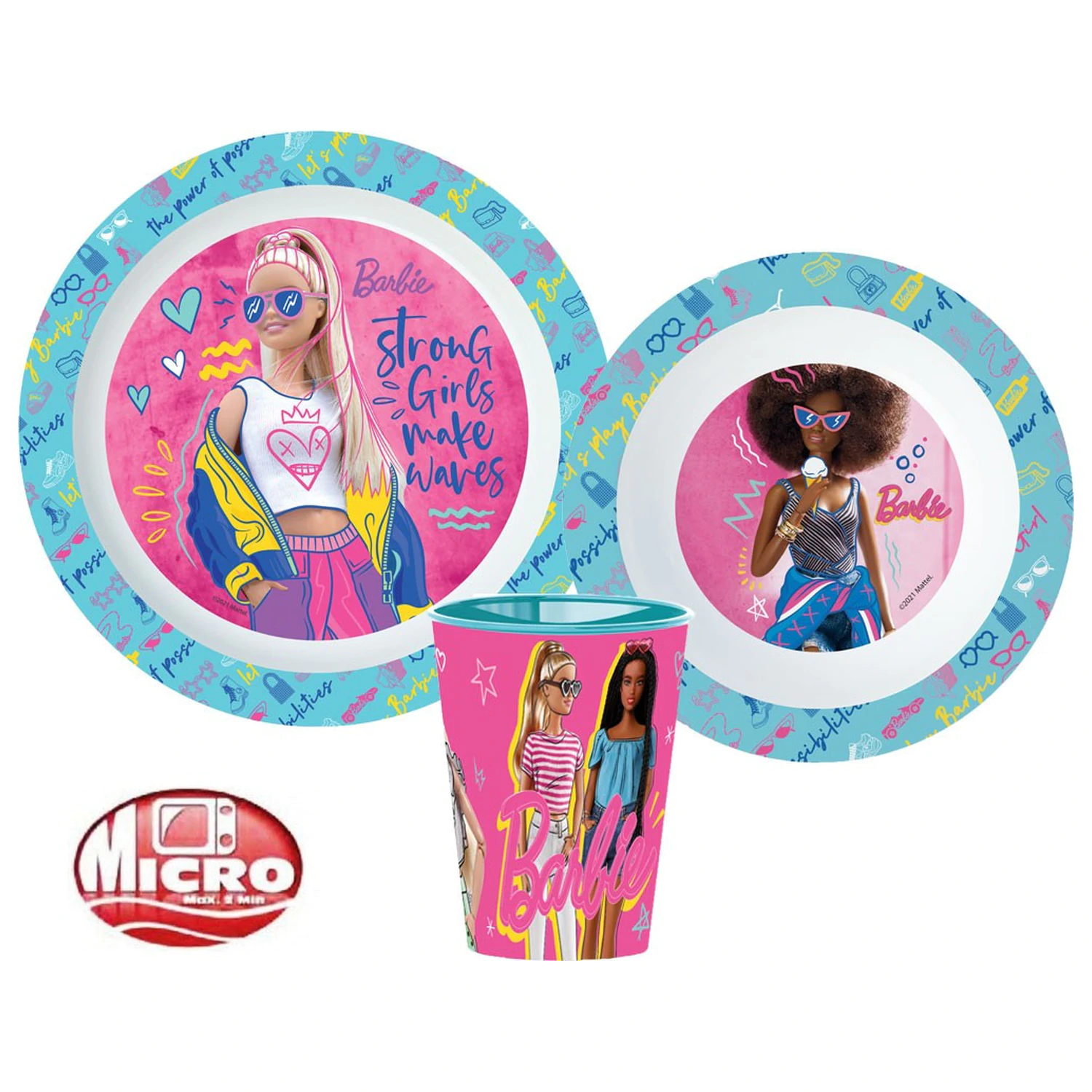 Barbie Stylish Dinnerware Set, Micro Plastic Set, cu Pahar 260 ml poza produsului
