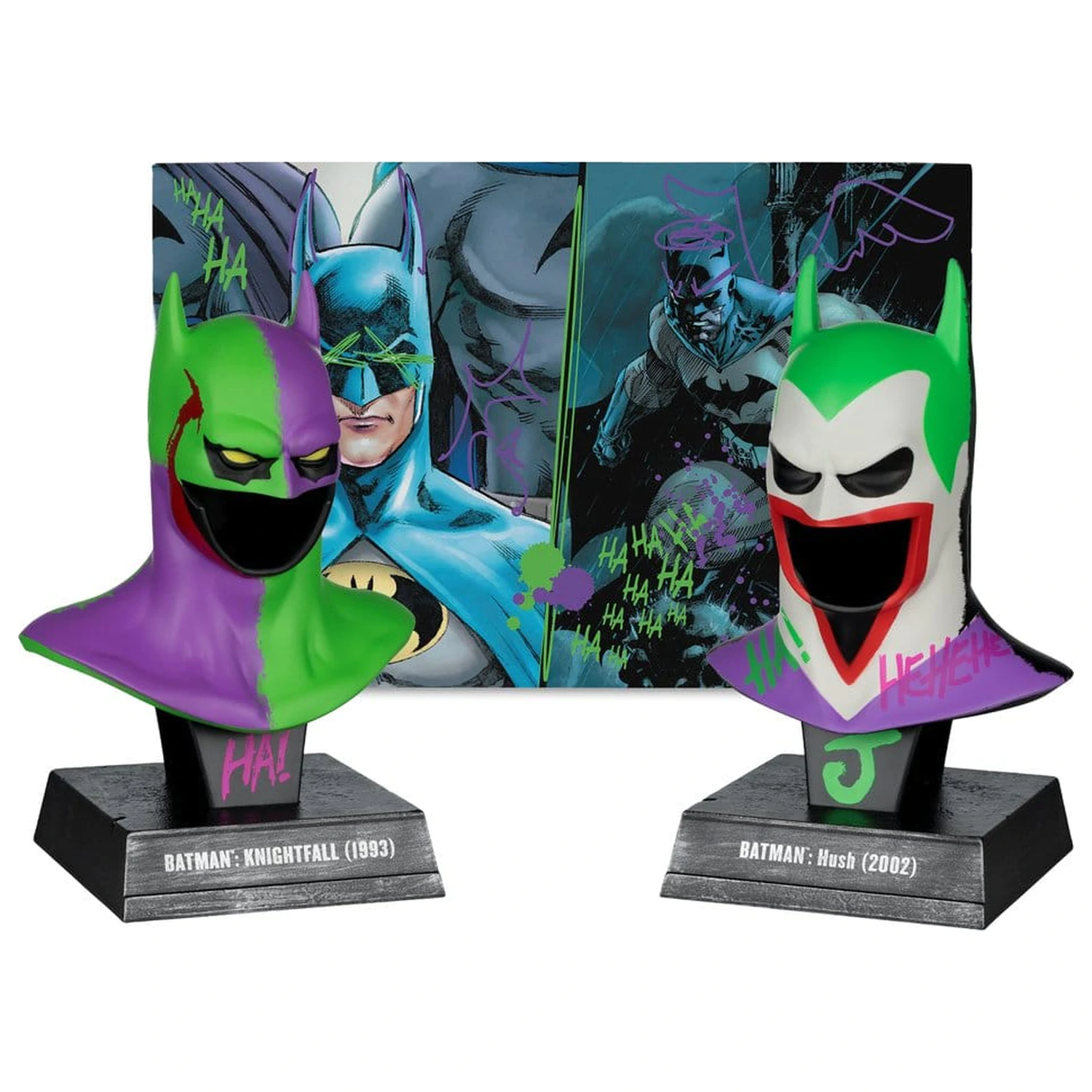 Batman DC Direct Mini Replica 1/3 pachet 2 Batman Cowls Hush & Knightfall (Jokerized) (Gold Label) 18 cm poza produsului