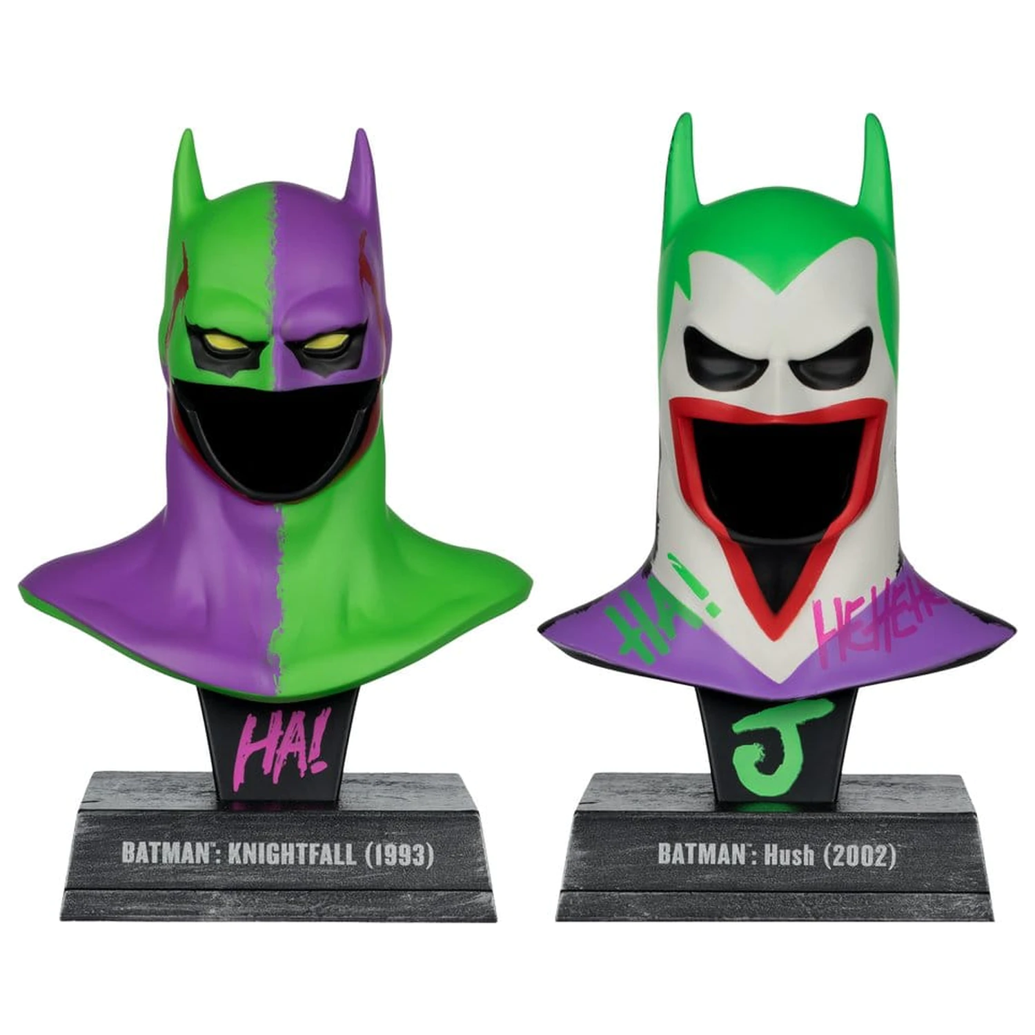 Batman DC Direct Mini Replica 1/3 pachet 2 Batman Cowls Hush & Knightfall (Jokerized) (Gold Label) 18 cm poza produsului