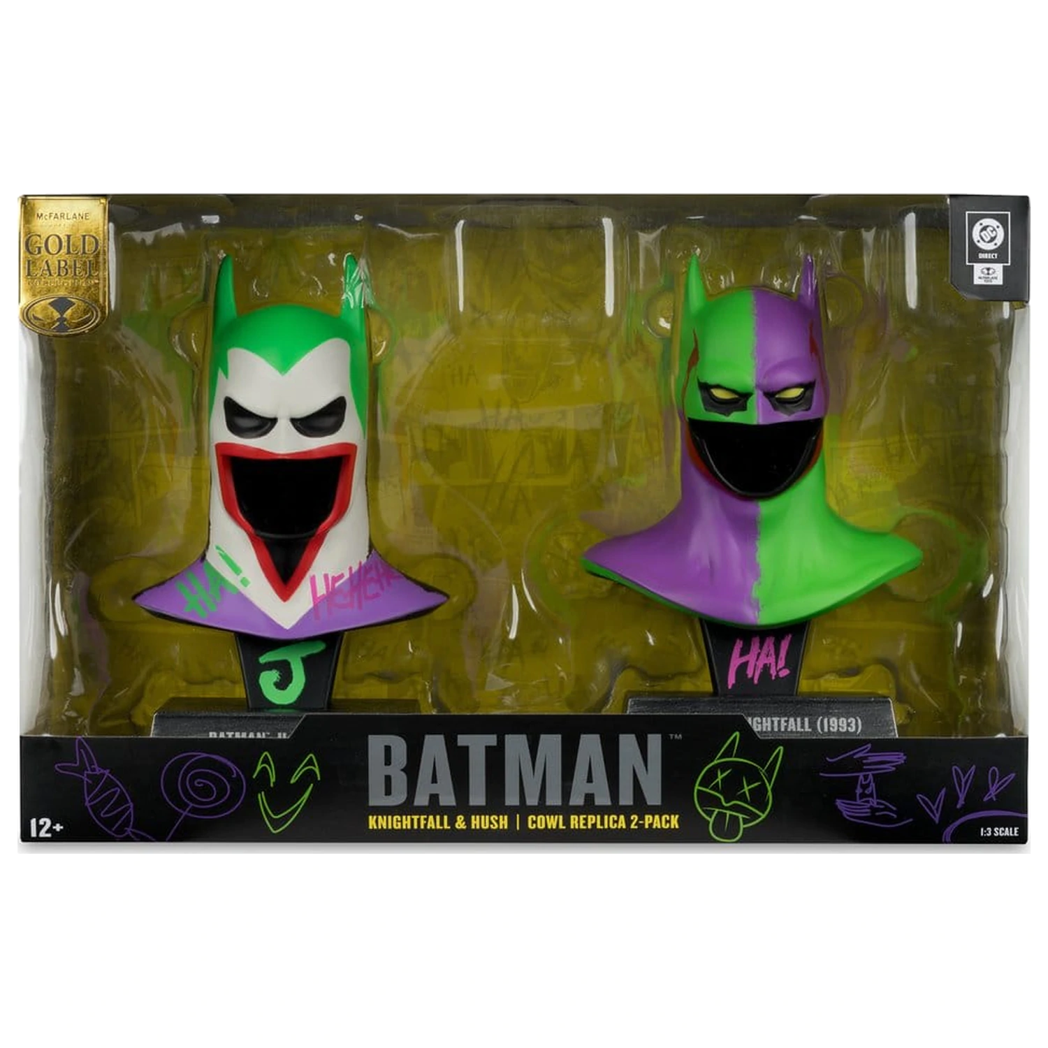 Batman DC Direct Mini Replica 1/3 pachet 2 Batman Cowls Hush & Knightfall (Jokerized) (Gold Label) 18 cm poza produsului