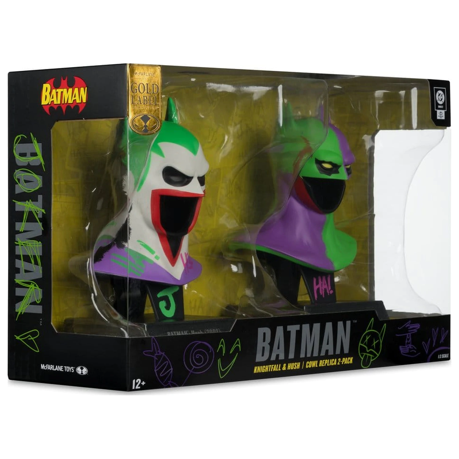 Batman DC Direct Mini Replica 1/3 pachet 2 Batman Cowls Hush & Knightfall (Jokerized) (Gold Label) 18 cm poza produsului