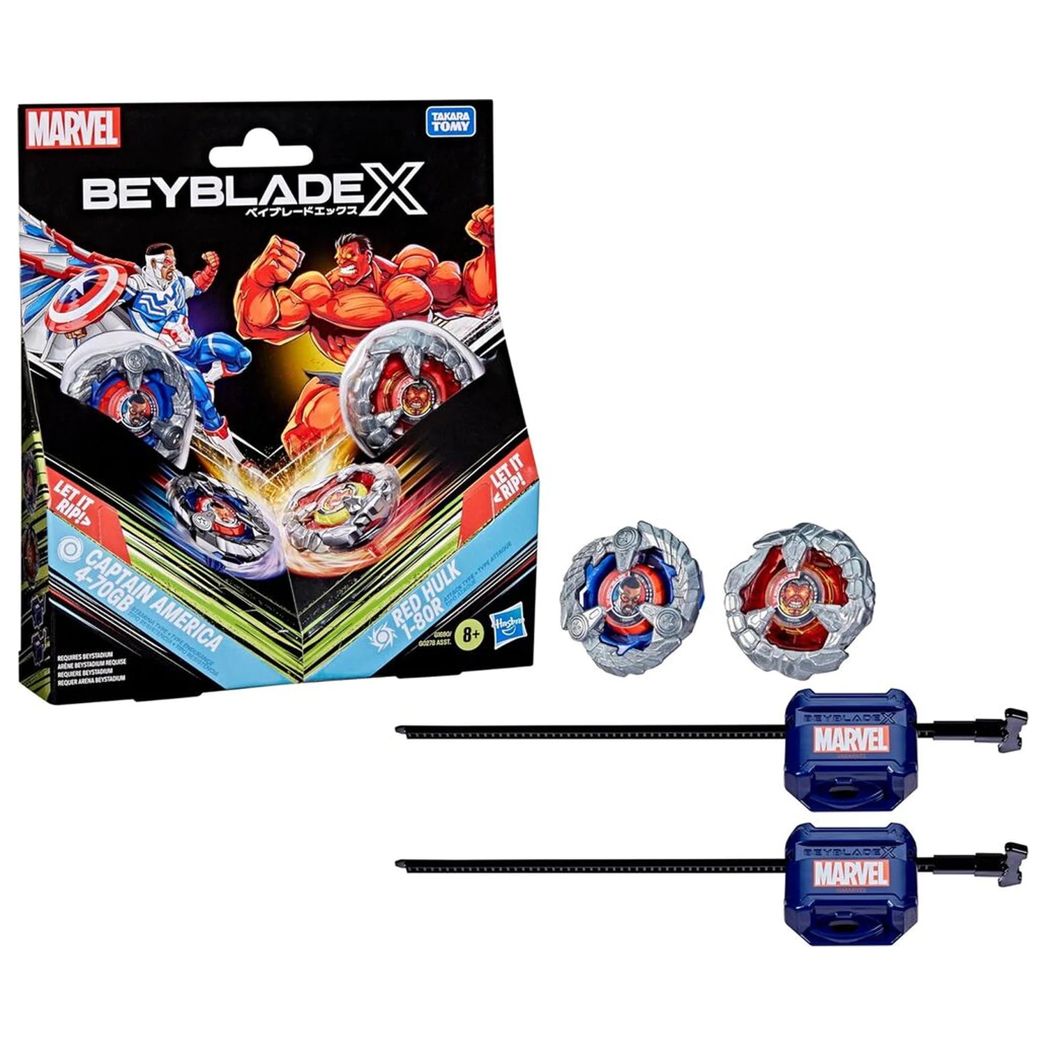 Beyblade X Captain America 4-70GB si Red Hulk 1-80R kit joc poza produsului