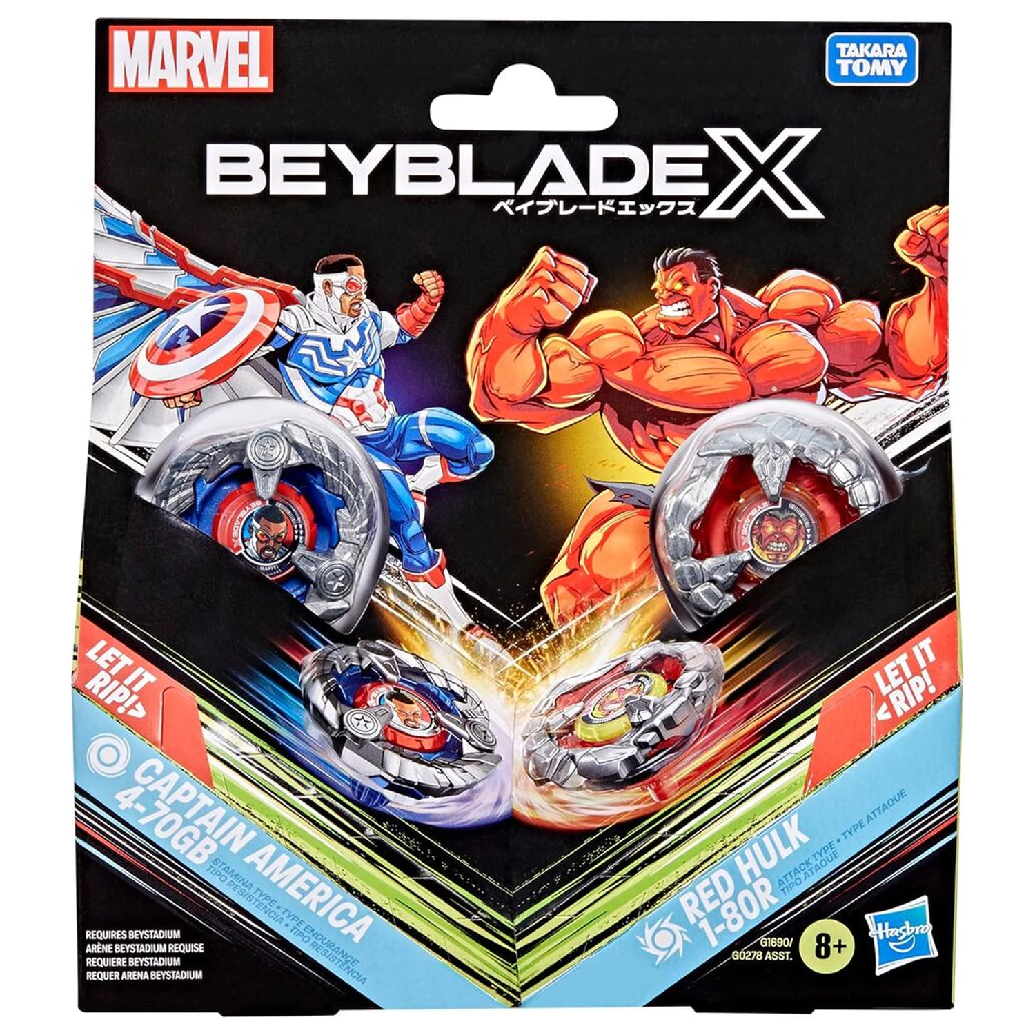 Beyblade X Captain America 4-70GB si Red Hulk 1-80R kit joc poza produsului