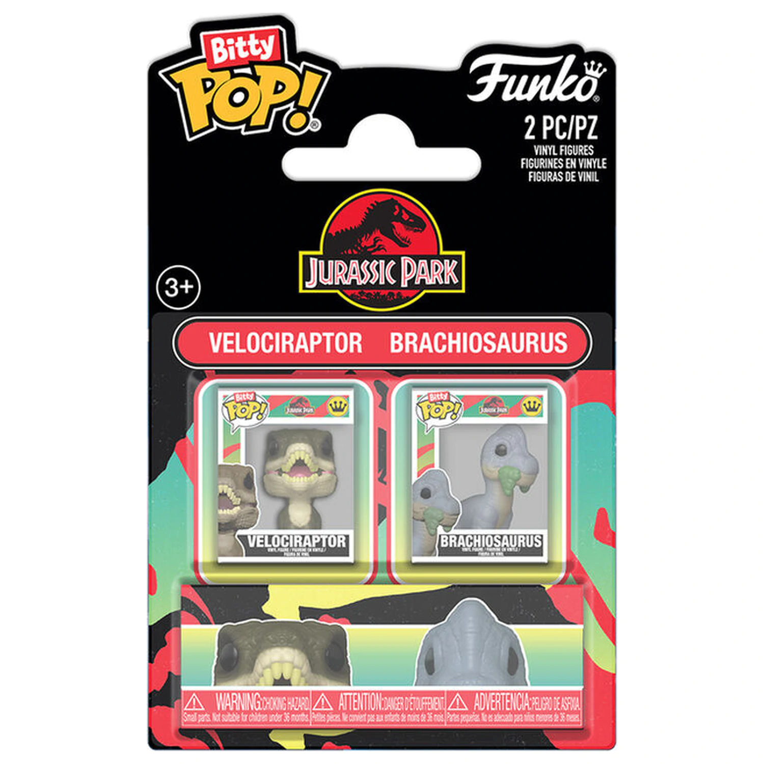 Pachet Bitty Funko POP 2 figurine Jurassic Park Velociraptor & Brachiosaurus poza produsului
