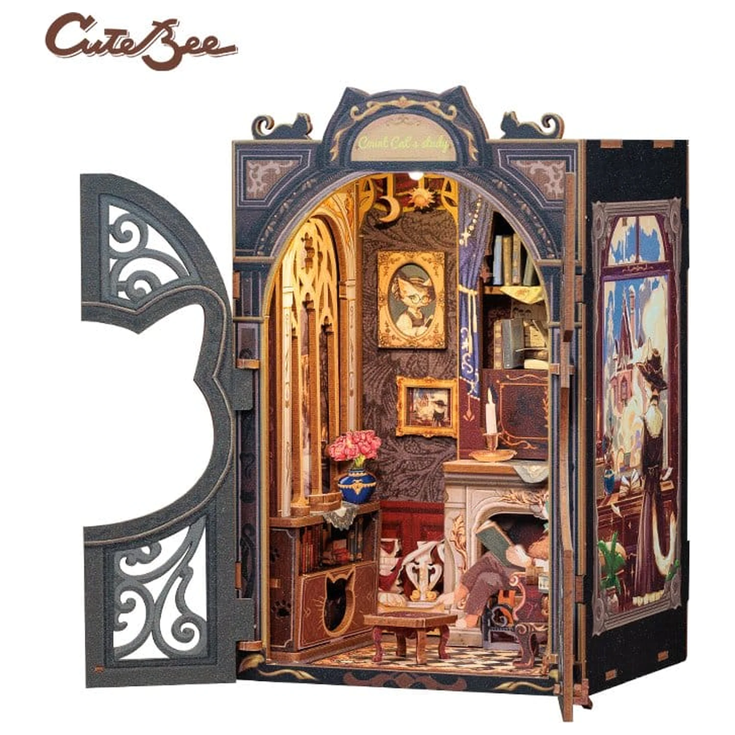 Book Nook Count Cat's Study 17 x 12 cm poza produsului