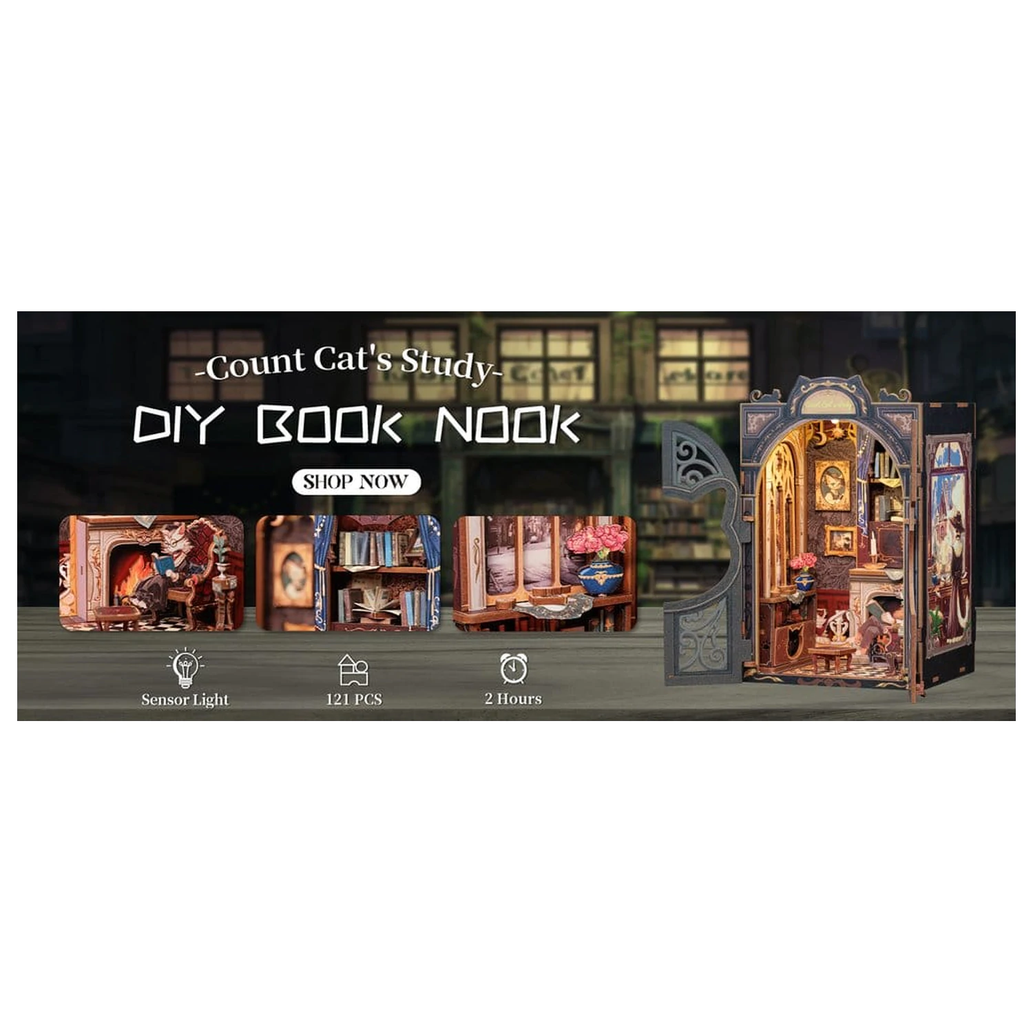 Book Nook Count Cat's Study 17 x 12 cm poza produsului