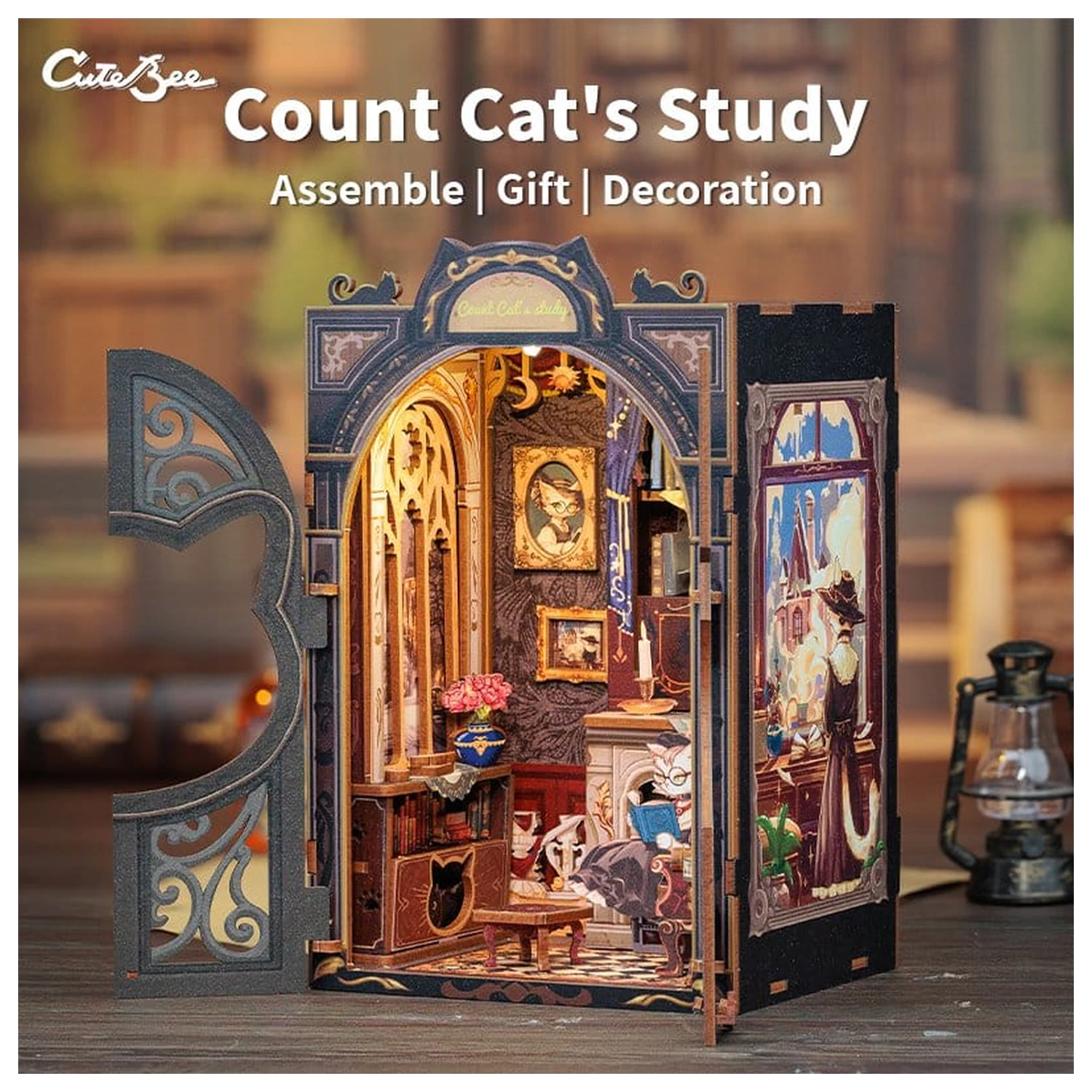 Book Nook Count Cat's Study 17 x 12 cm poza produsului