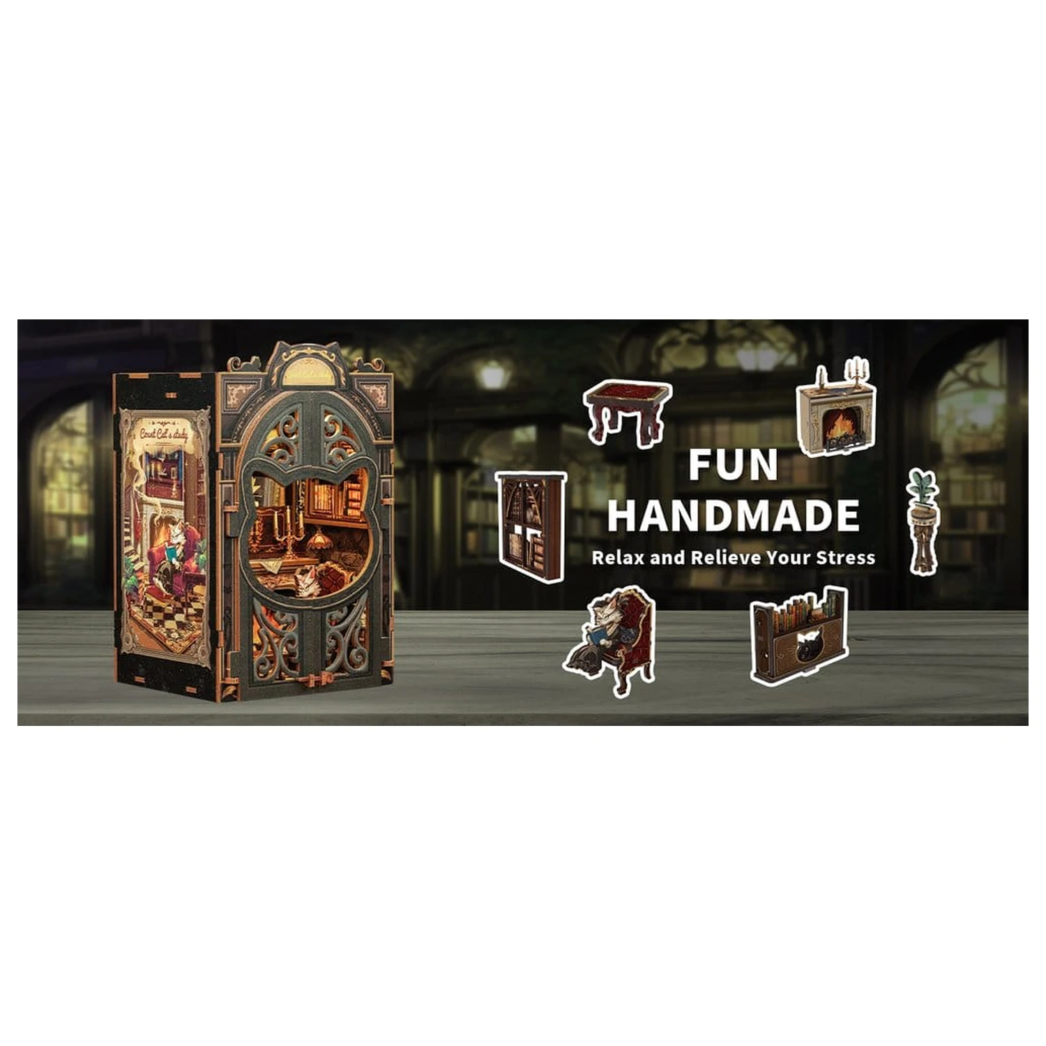 Book Nook Count Cat's Study 17 x 12 cm poza produsului