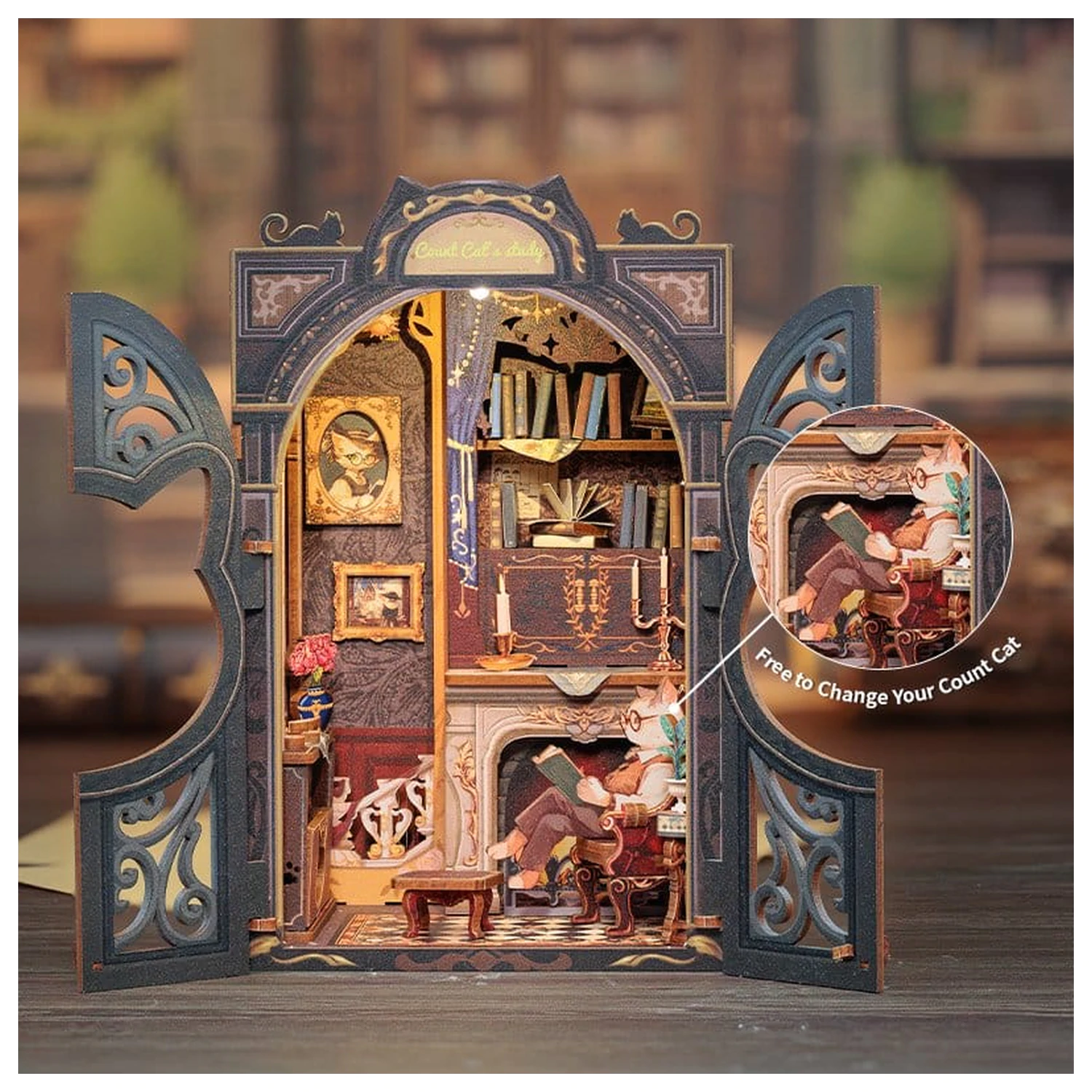 Book Nook Count Cat's Study 17 x 12 cm poza produsului