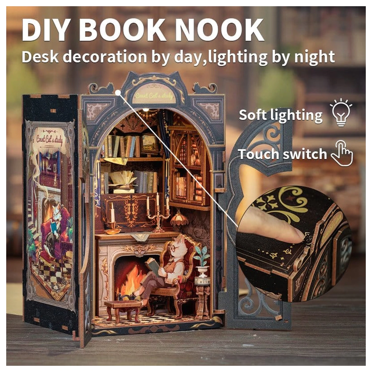 Book Nook Count Cat's Study 17 x 12 cm poza produsului