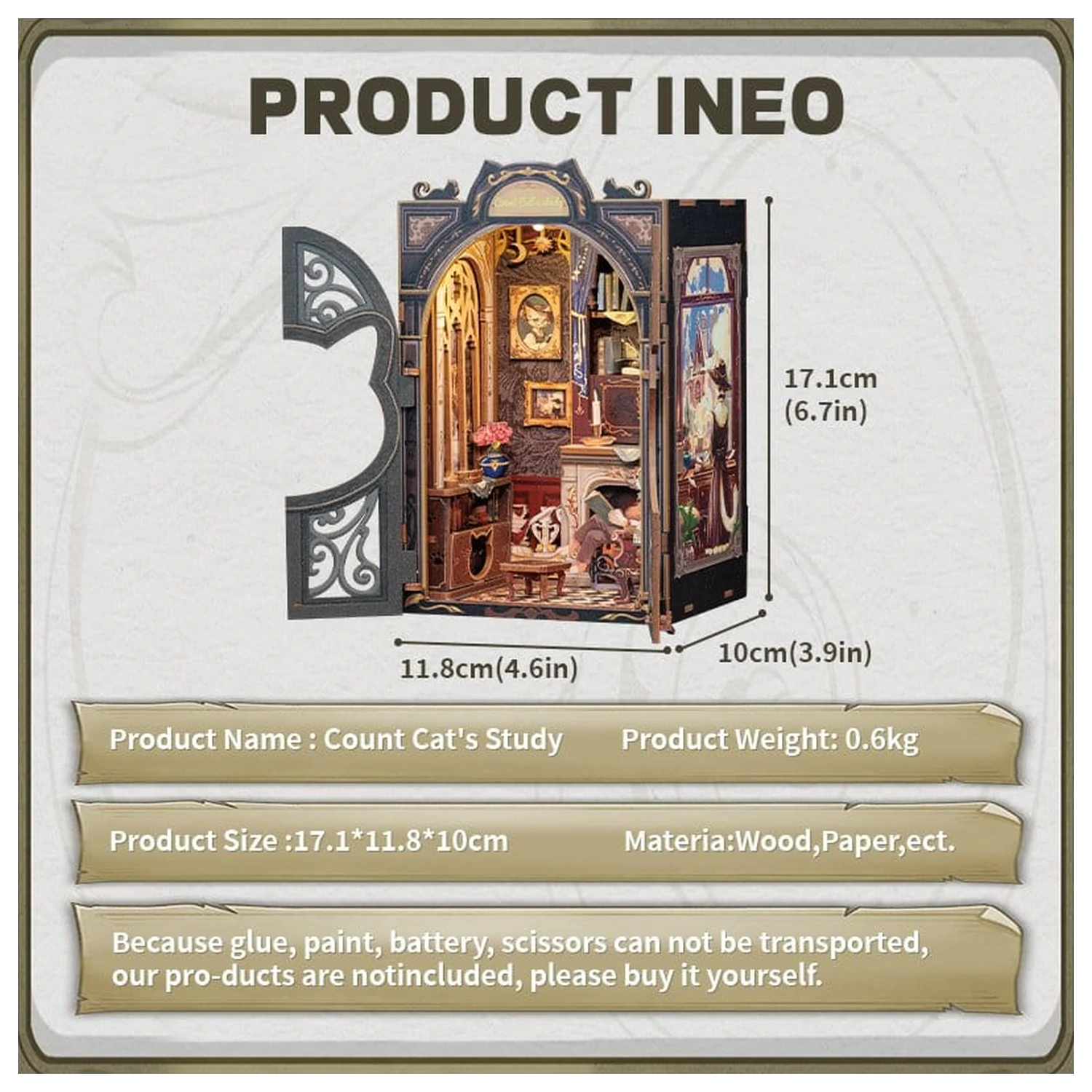 Book Nook Count Cat's Study 17 x 12 cm poza produsului