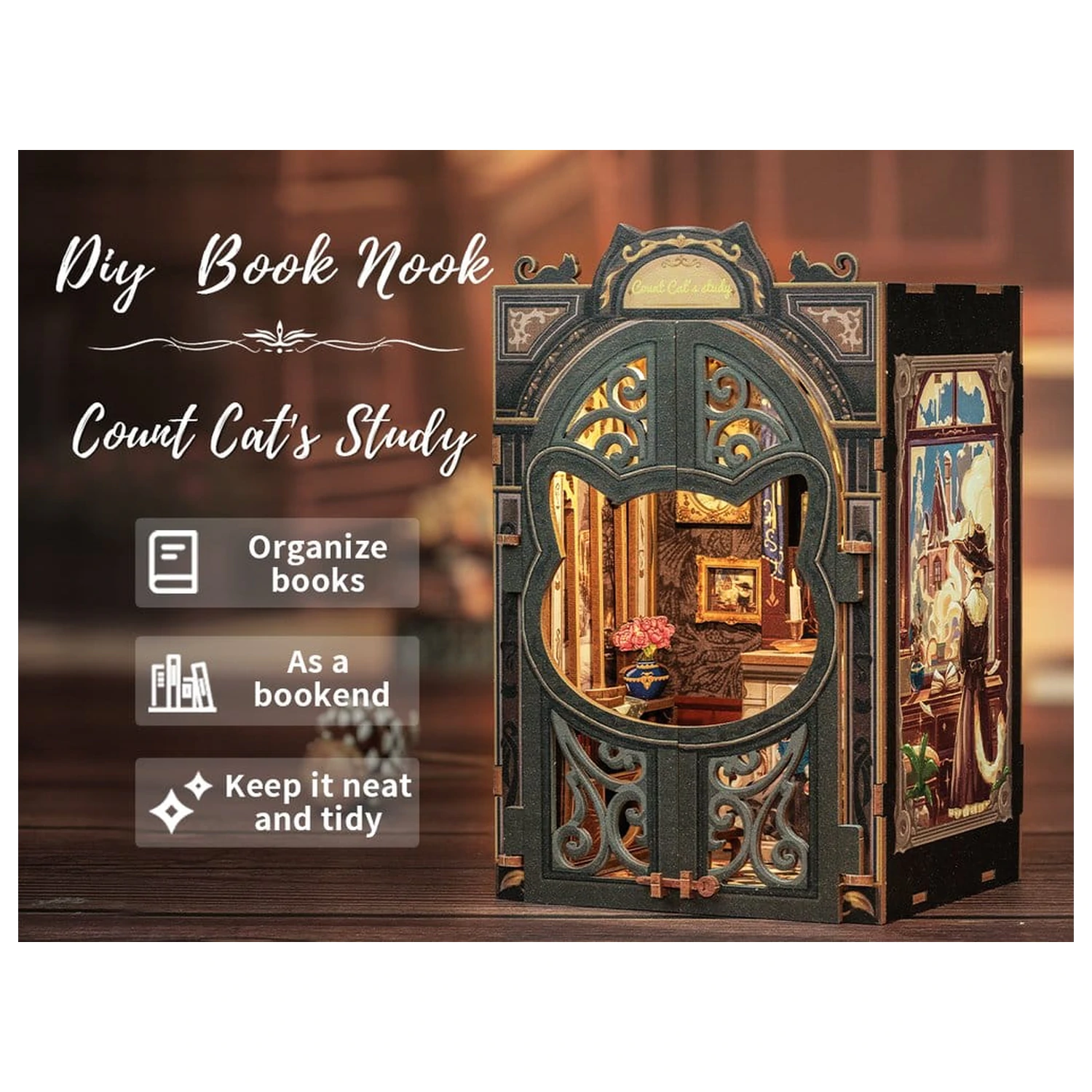 Book Nook Count Cat's Study 17 x 12 cm poza produsului