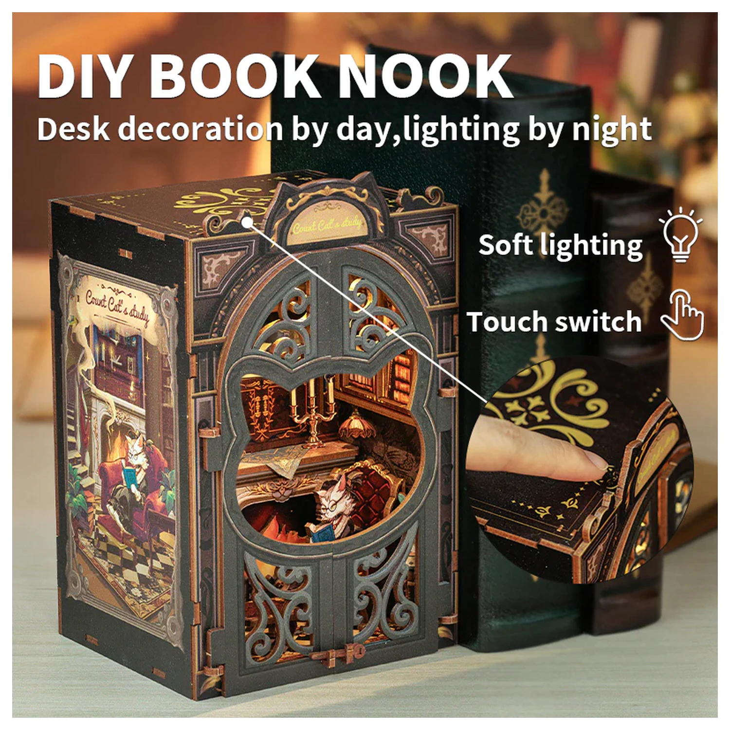 BOOK NOOK KIT DIY Count Cat's Study 108 buc + lumina LED poza produsului