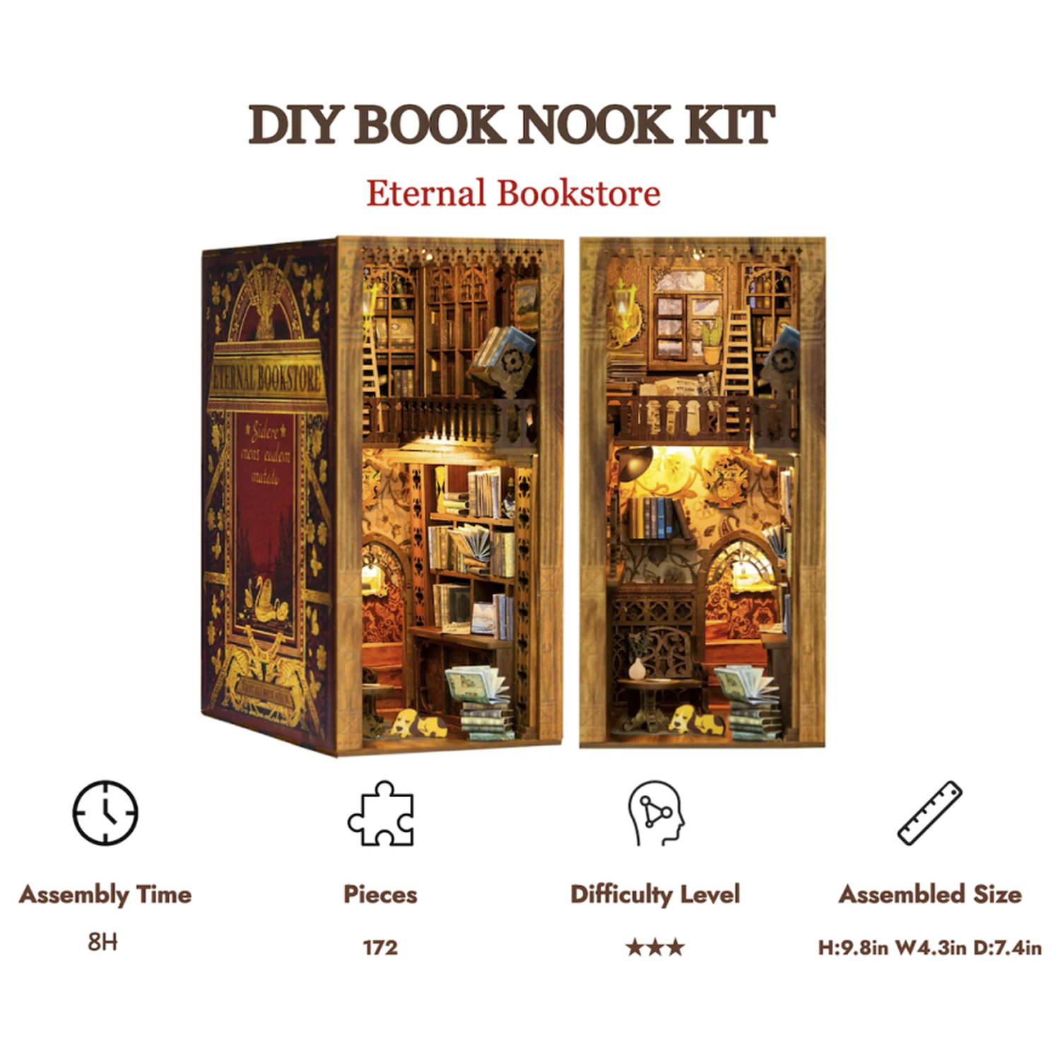 BOOK NOOK KIT DIY Eternal Bookstore 172 bucăți + Lumină LED poza produsului