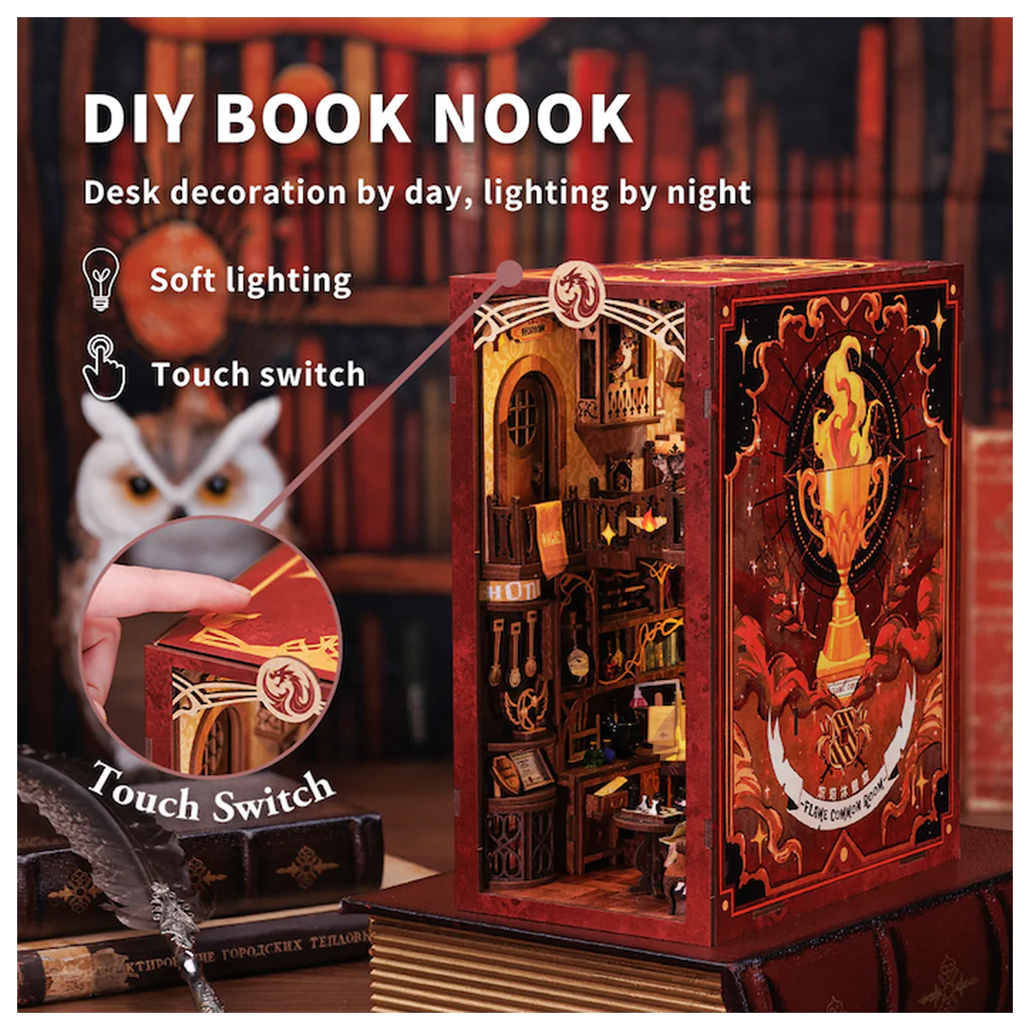 Book Nook Kit DIY Flame Common Room 226db + Set de constructie cu lumina LED poza produsului