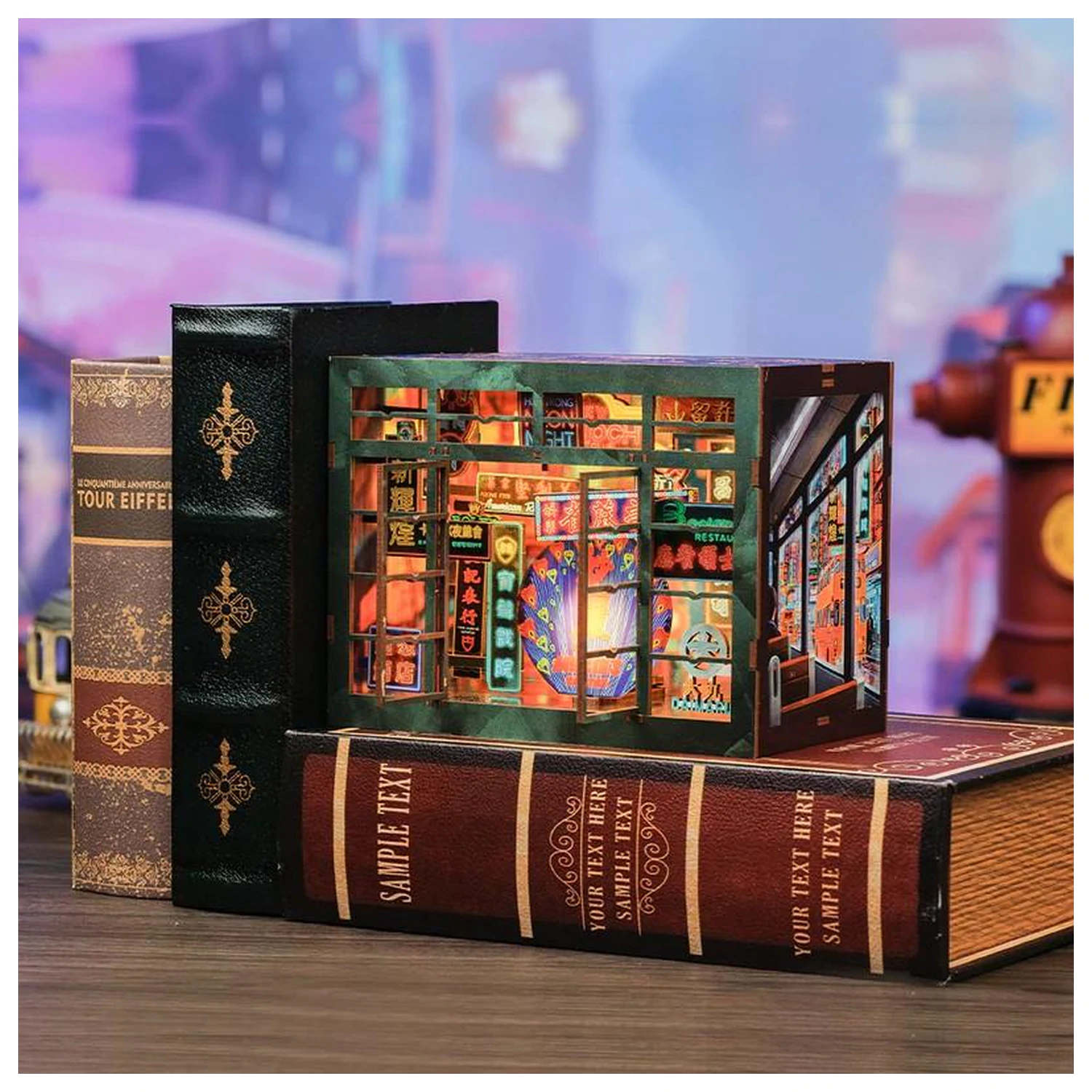 BOOK NOOK KIT DIY Hong Kong Neon Light 49 piese + LED Light poza produsului