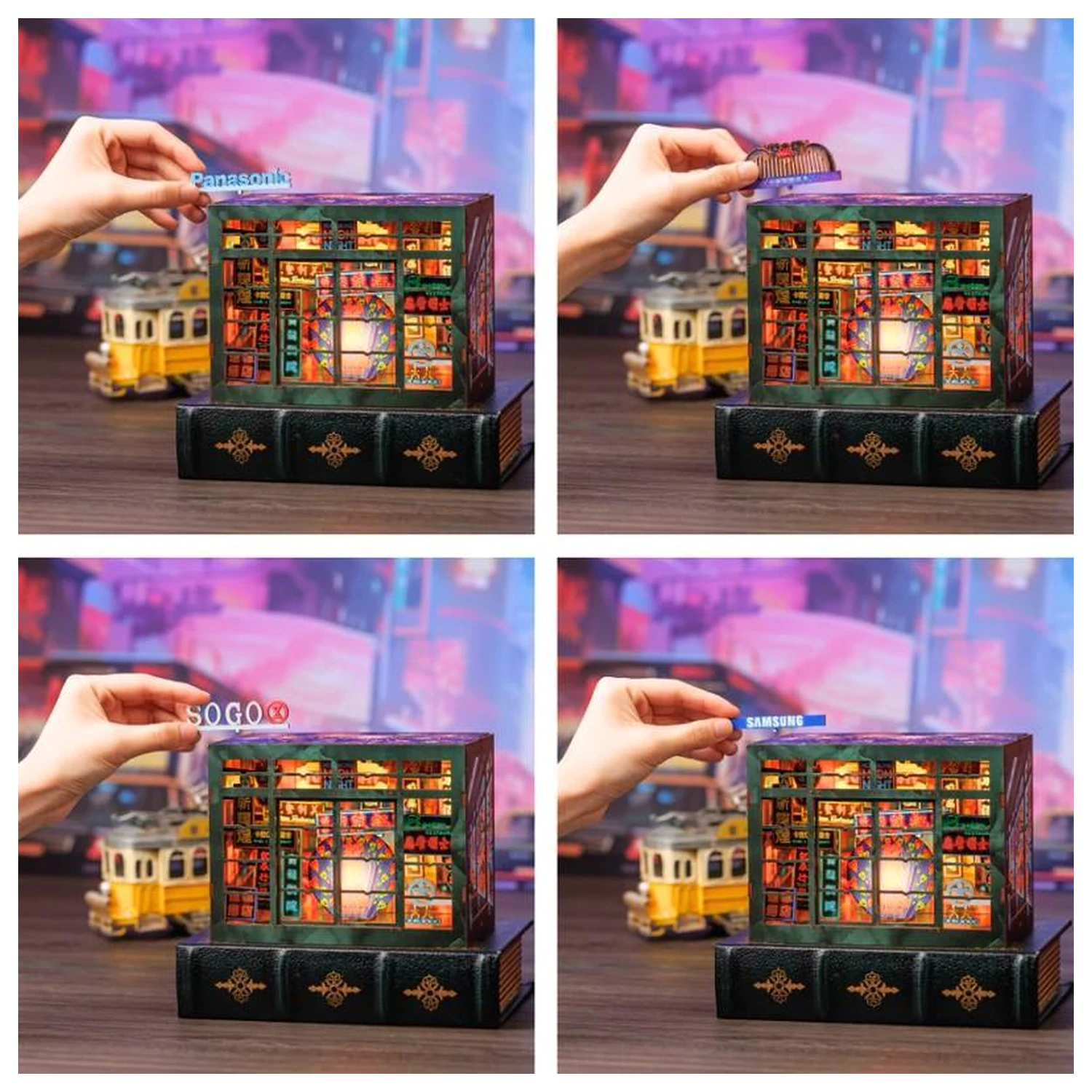BOOK NOOK KIT DIY Hong Kong Neon Light 49 piese + LED Light poza produsului