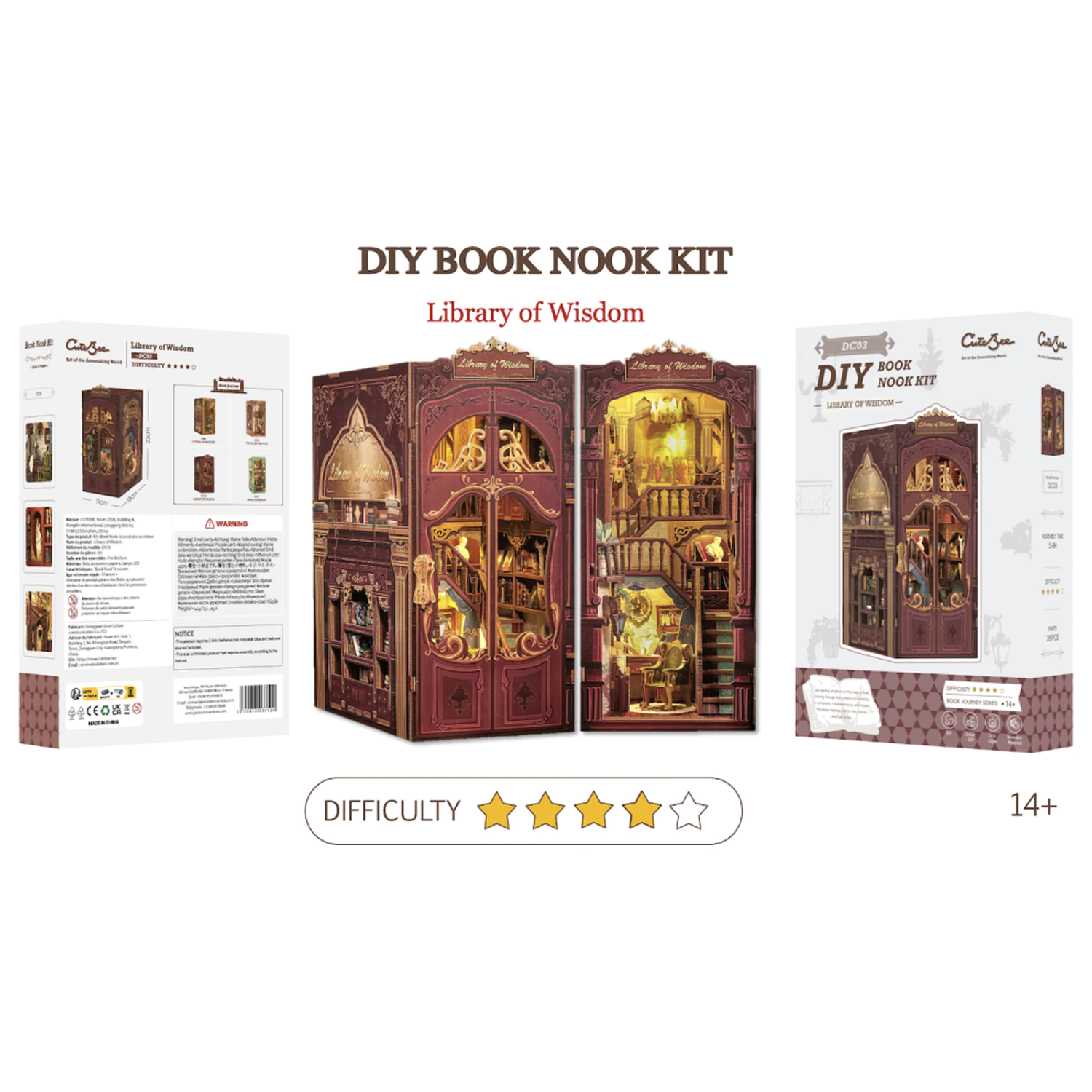 BOOK NOOK KIT DIY Library of Wisdom 281 piese + set de constructie cu lumina LED poza produsului