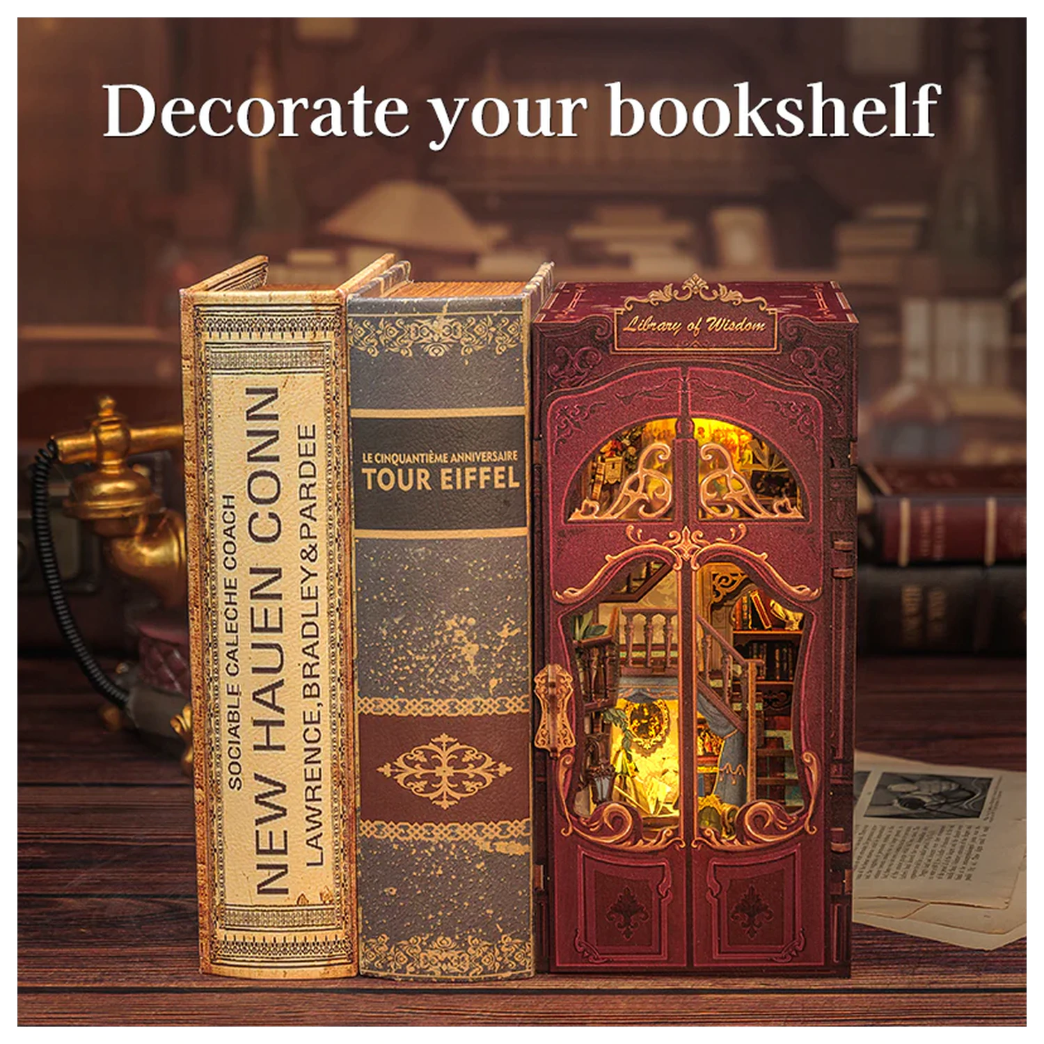 BOOK NOOK KIT DIY Library of Wisdom 281 piese + set de constructie cu lumina LED poza produsului