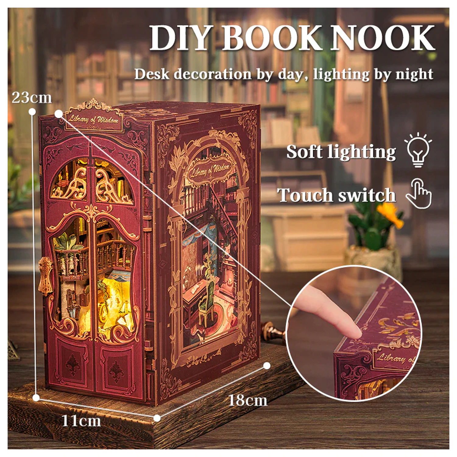 BOOK NOOK KIT DIY Library of Wisdom 281 piese + set de constructie cu lumina LED poza produsului