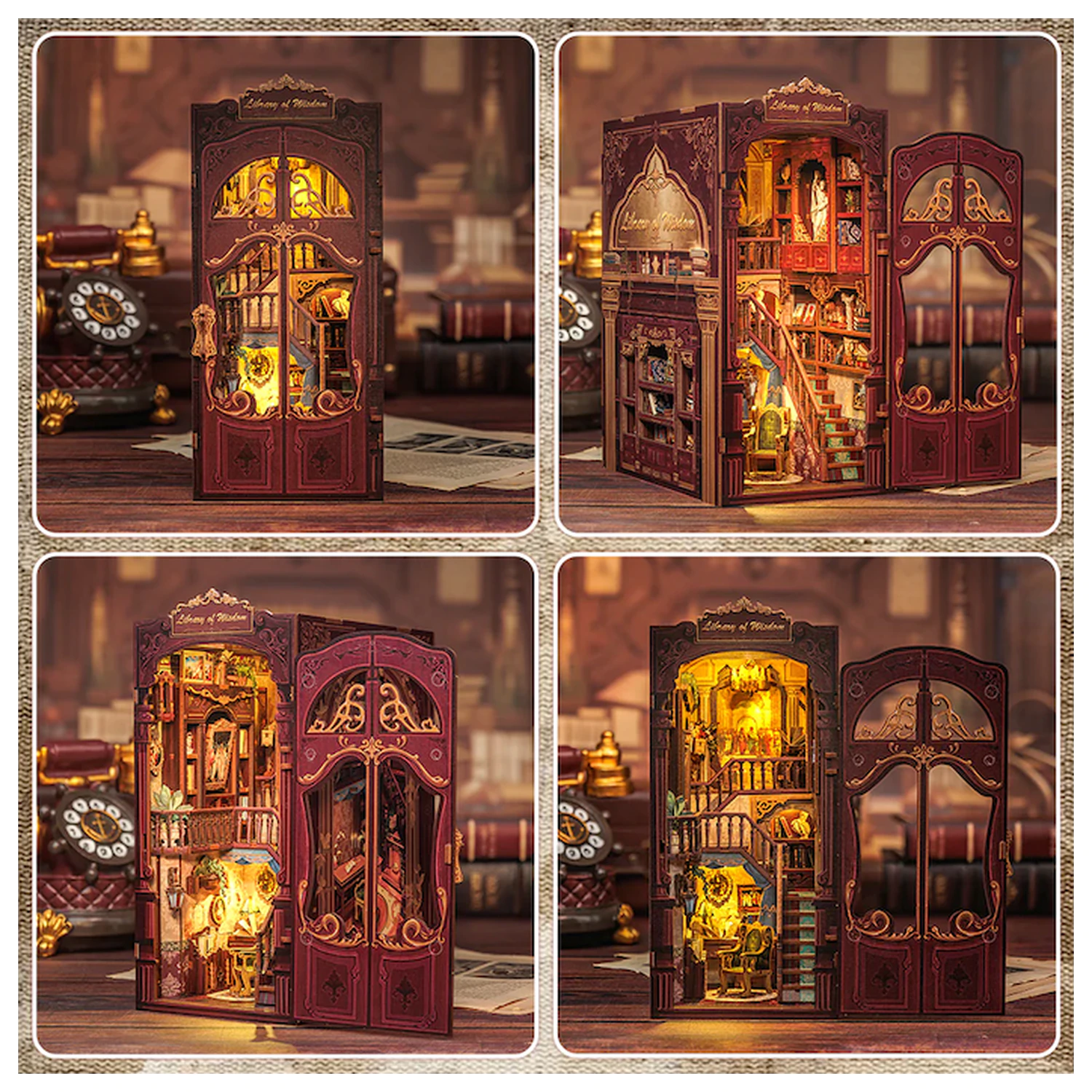 BOOK NOOK KIT DIY Library of Wisdom 281 piese + set de constructie cu lumina LED poza produsului