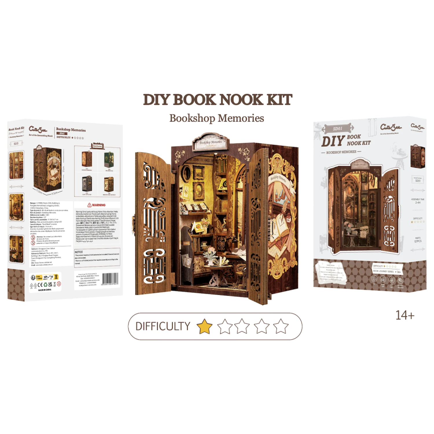 BOOK NOOK KIT DIY Memories Bookshop 127 de piese + Set de constructie cu lumina LED poza produsului