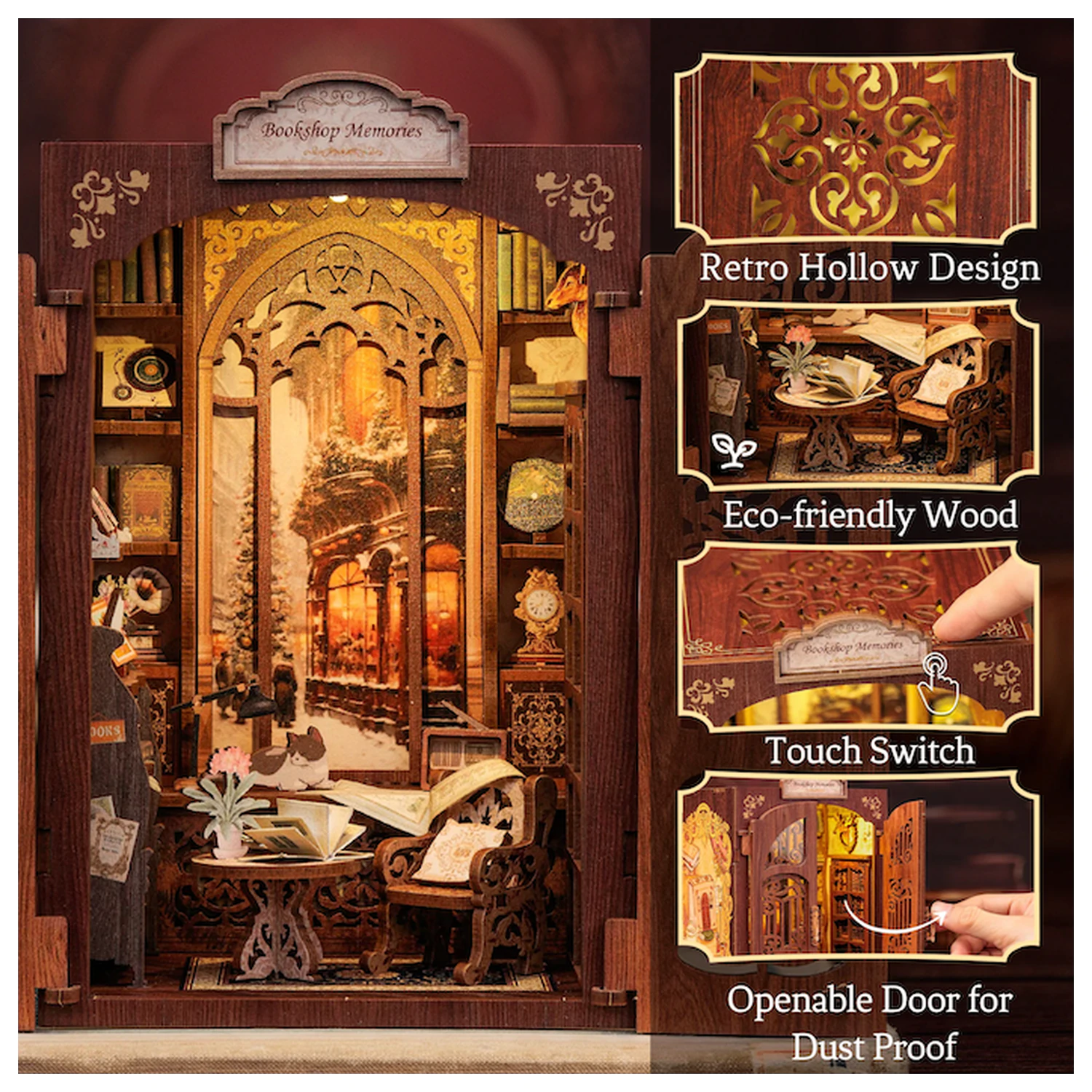 BOOK NOOK KIT DIY Memories Bookshop 127 de piese + Set de constructie cu lumina LED poza produsului