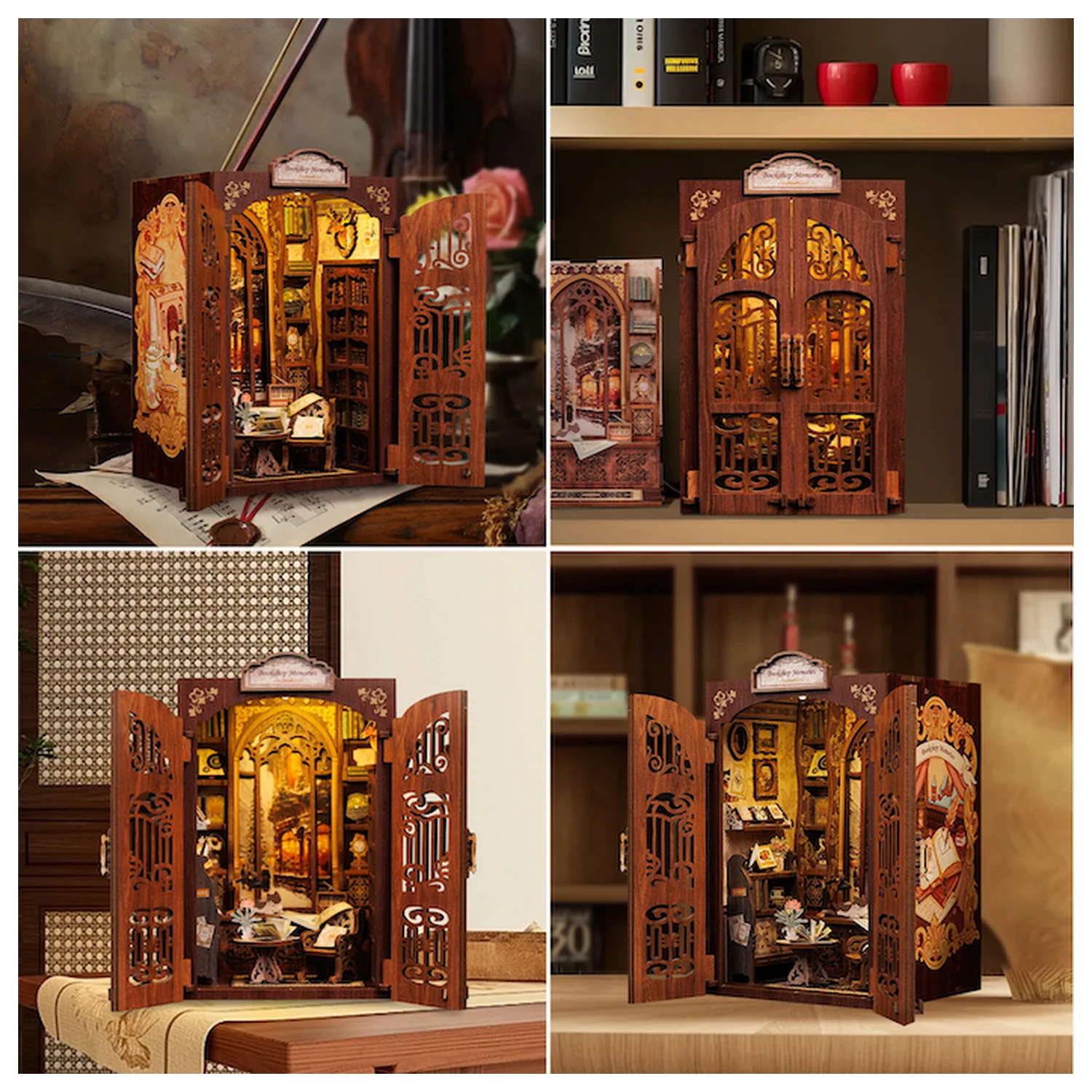 BOOK NOOK KIT DIY Memories Bookshop 127 de piese + Set de constructie cu lumina LED poza produsului