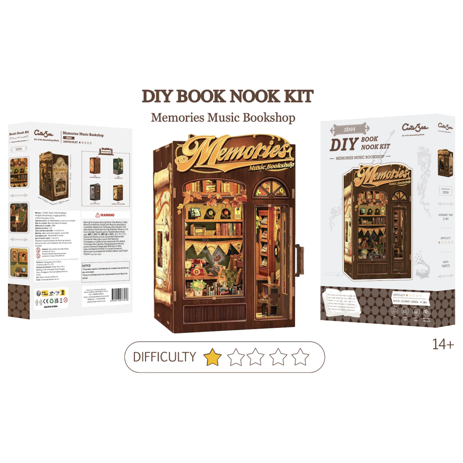 BOOK NOOK KIT DIY Memories Music Bookshop set de construcție 136 de piese + lumină LED poza produsului