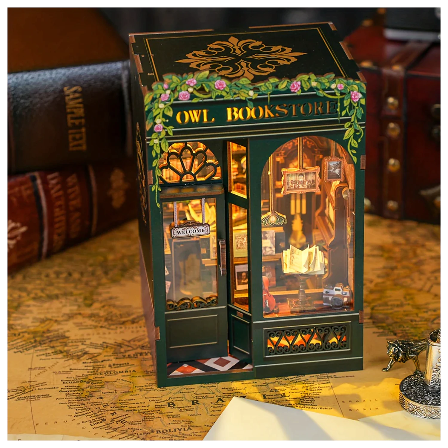 BOOK NOOK KIT DIY Owl Bookstore set de constructie de 139 piese + lumina LED poza produsului